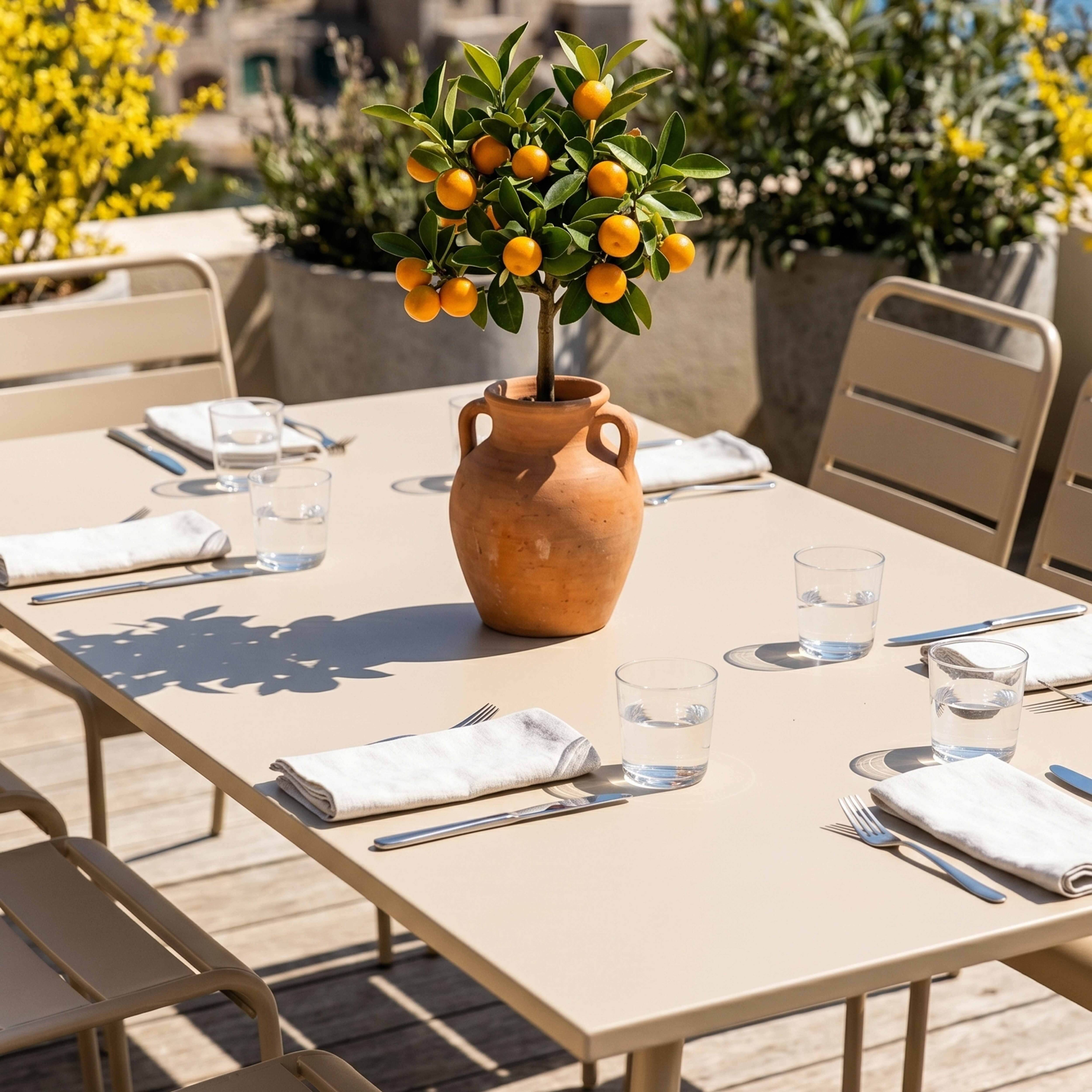 Oviala - Ensemble table de jardin et 8 chaises en métal ivoire Palavas - Oviala - Imagen 4