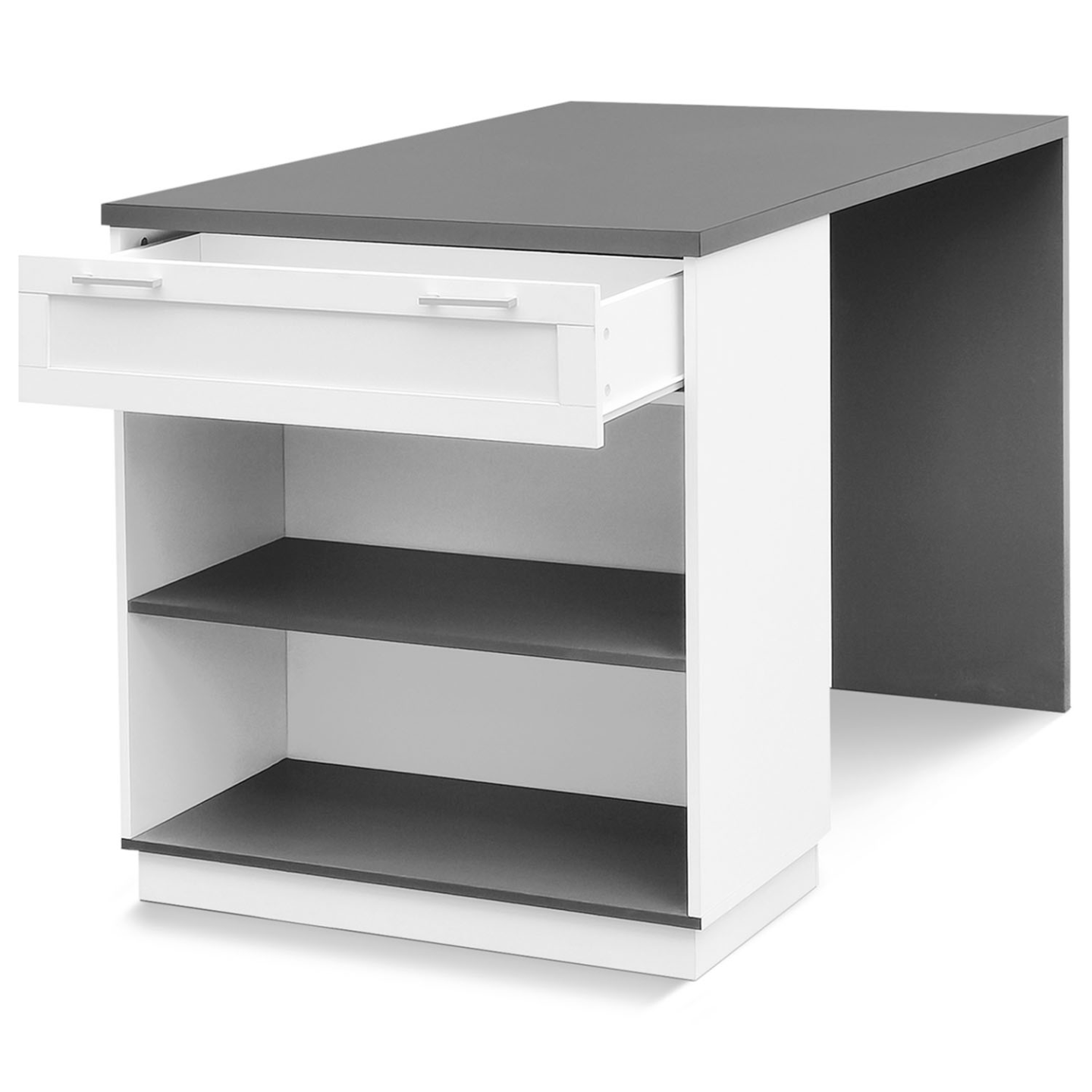 Ilot central mange-debout 4 personnes VITO 130 cm blanc et plateau gris - Image 3