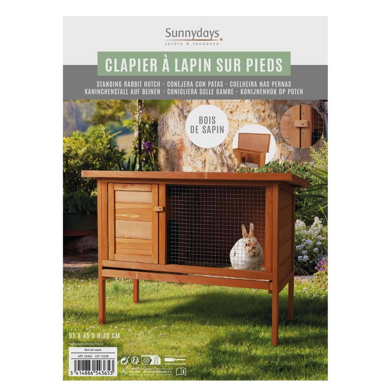 Sans Marque - Clapier pour lapin et cochon d'inde en bois naturel sur pied - Toilinux - Imagen 2