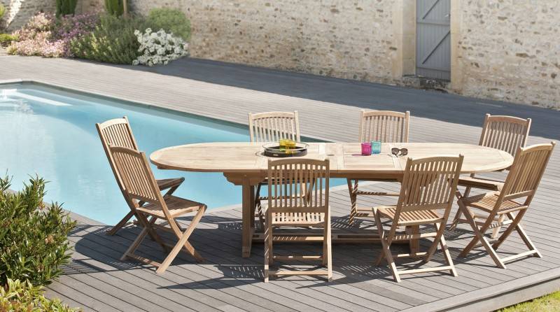 Macabane - FUN - Ensemble de jardin 10/12 pers. table / 8 chaises bois teck - Imagen 2