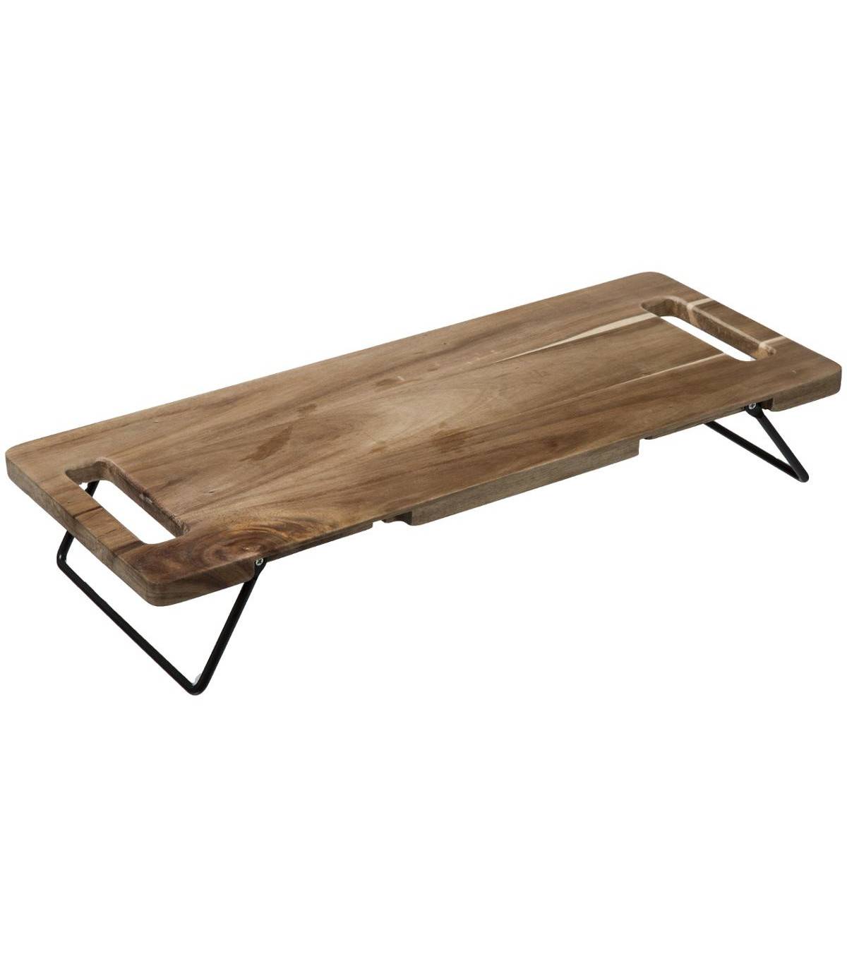 Plateau de présentation en bois d'Acacia sur pied en métal noir  48 x 20 cm - Imagen 1