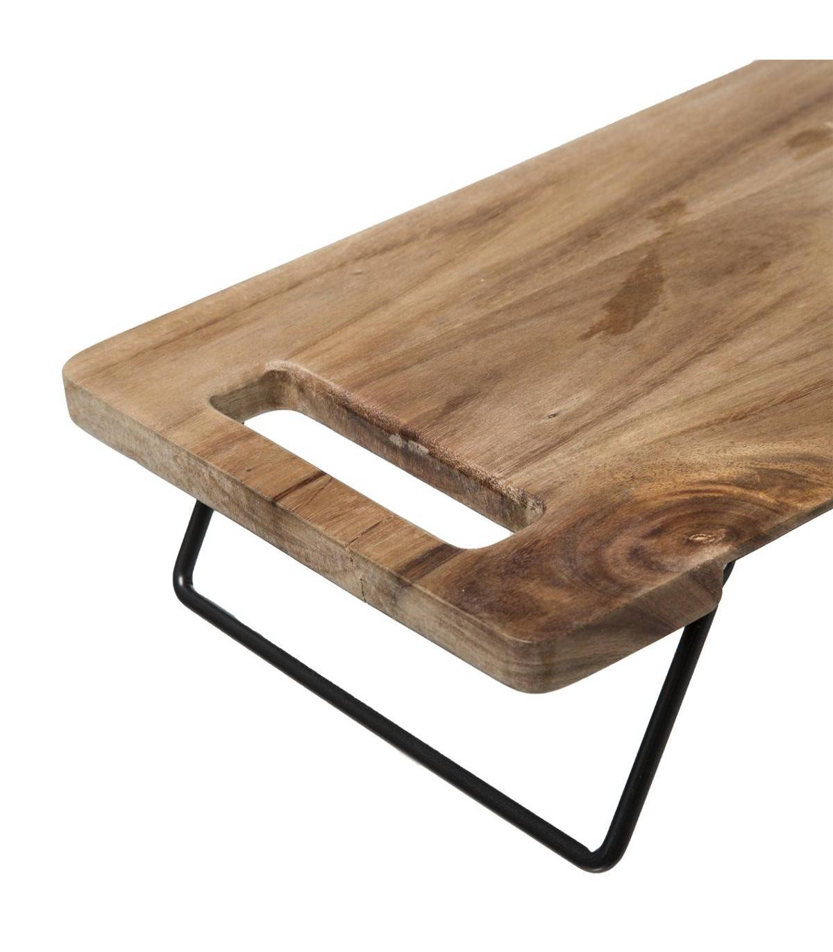 Plateau de présentation en bois d'Acacia sur pied en métal noir  48 x 20 cm - Imagen 3