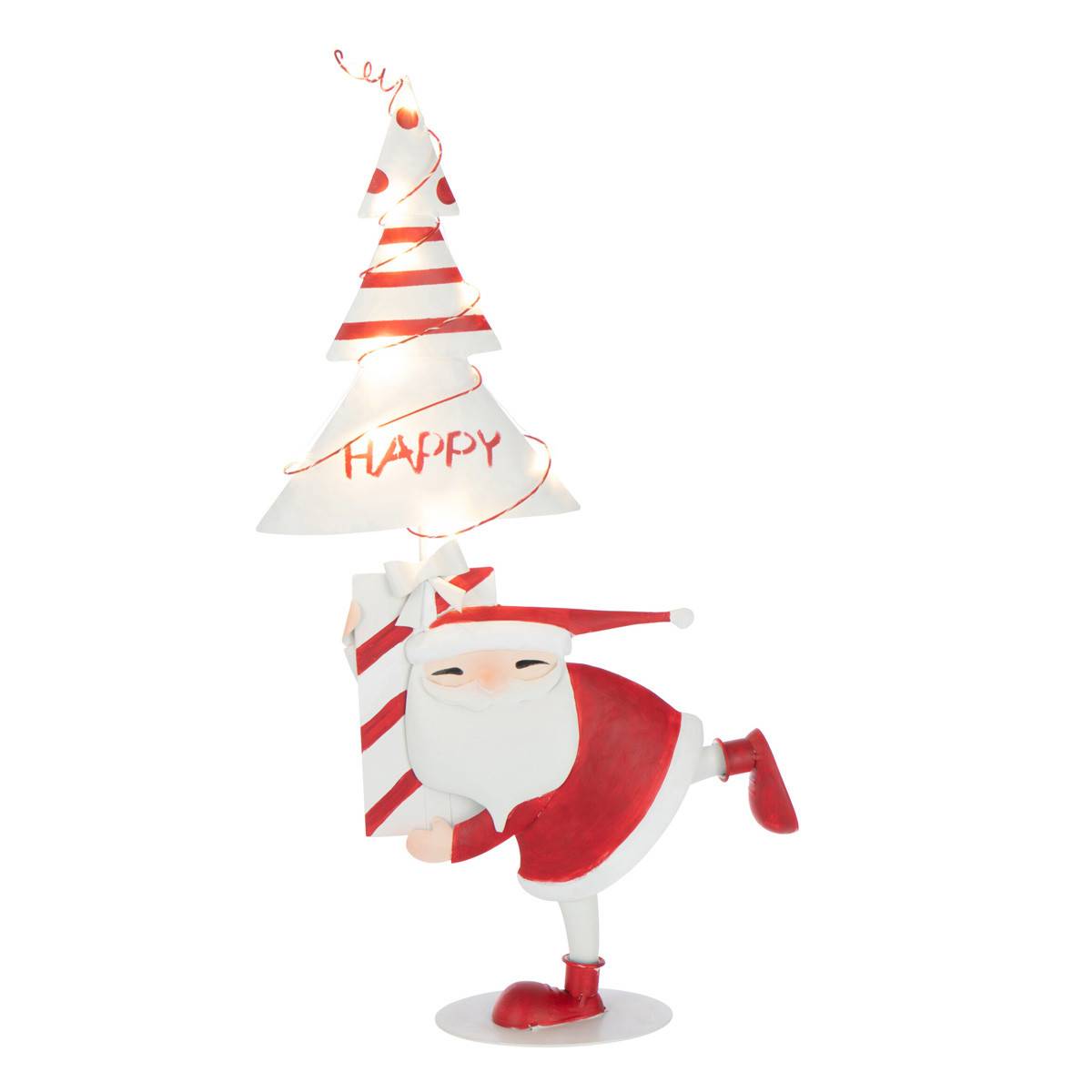 J-Line - Père-Noël à LED "Arbre" 66cm Blanc & Rouge - Image 1