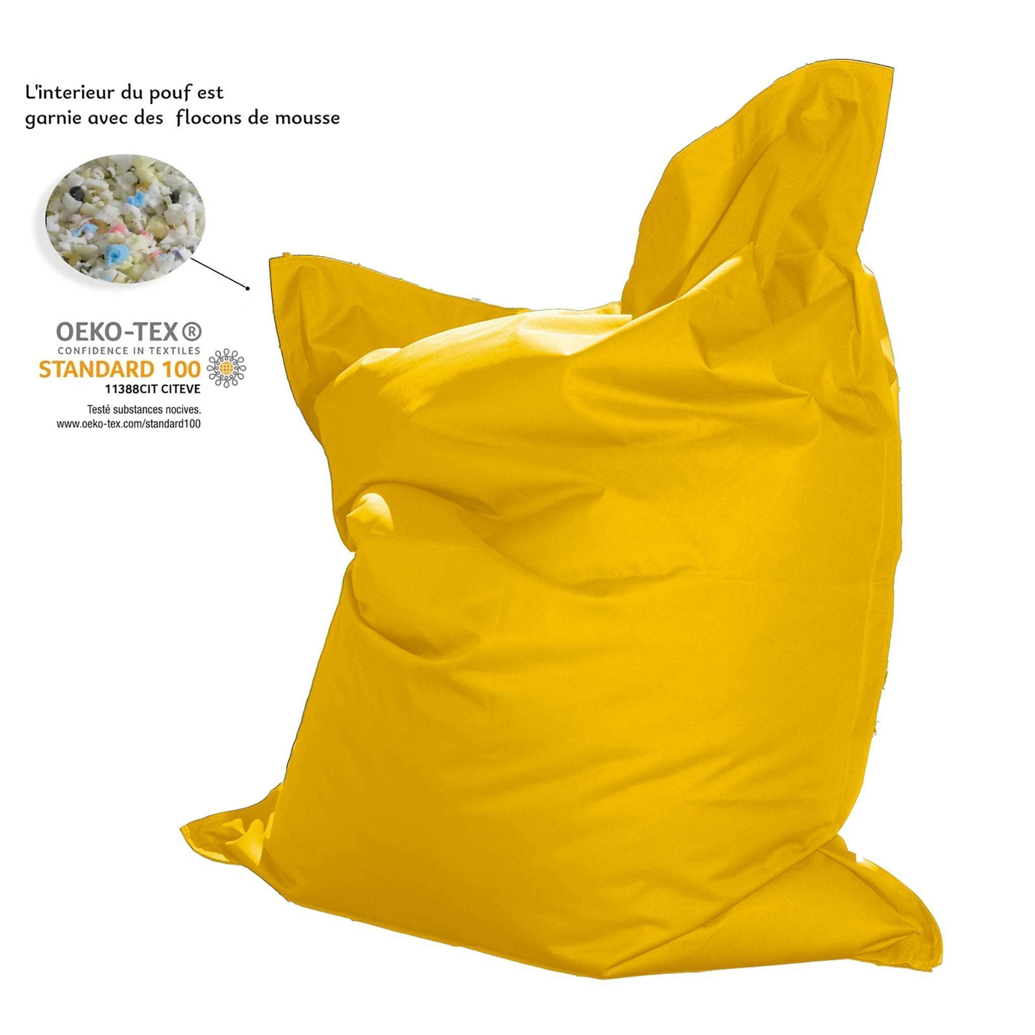 Pouf XXL intérieur extérieur déhoussable en tissu jaune 140x180cm - Déco arts - Image 6