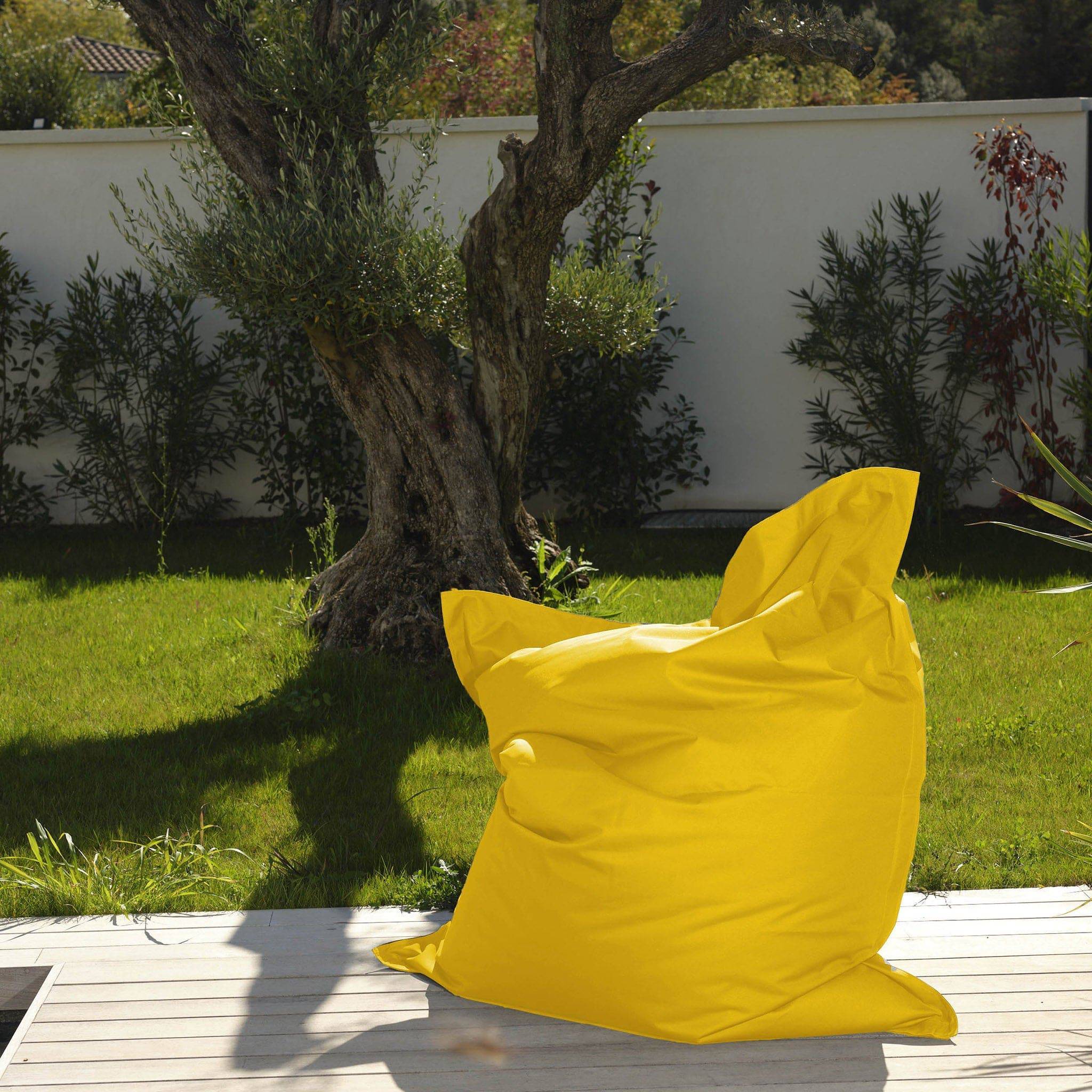 Pouf XXL intérieur extérieur déhoussable en tissu jaune 140x180cm - Déco arts - Image 4