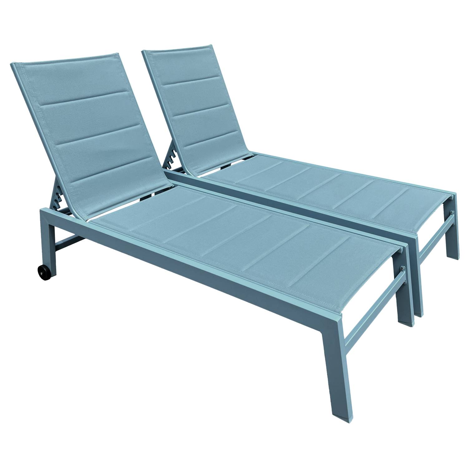 Happy Garden - Lot de 2 bains de soleil BARBADOS en textilène bleu clair - aluminium bleu clair - HAPPY GARDEN - Imagen 1
