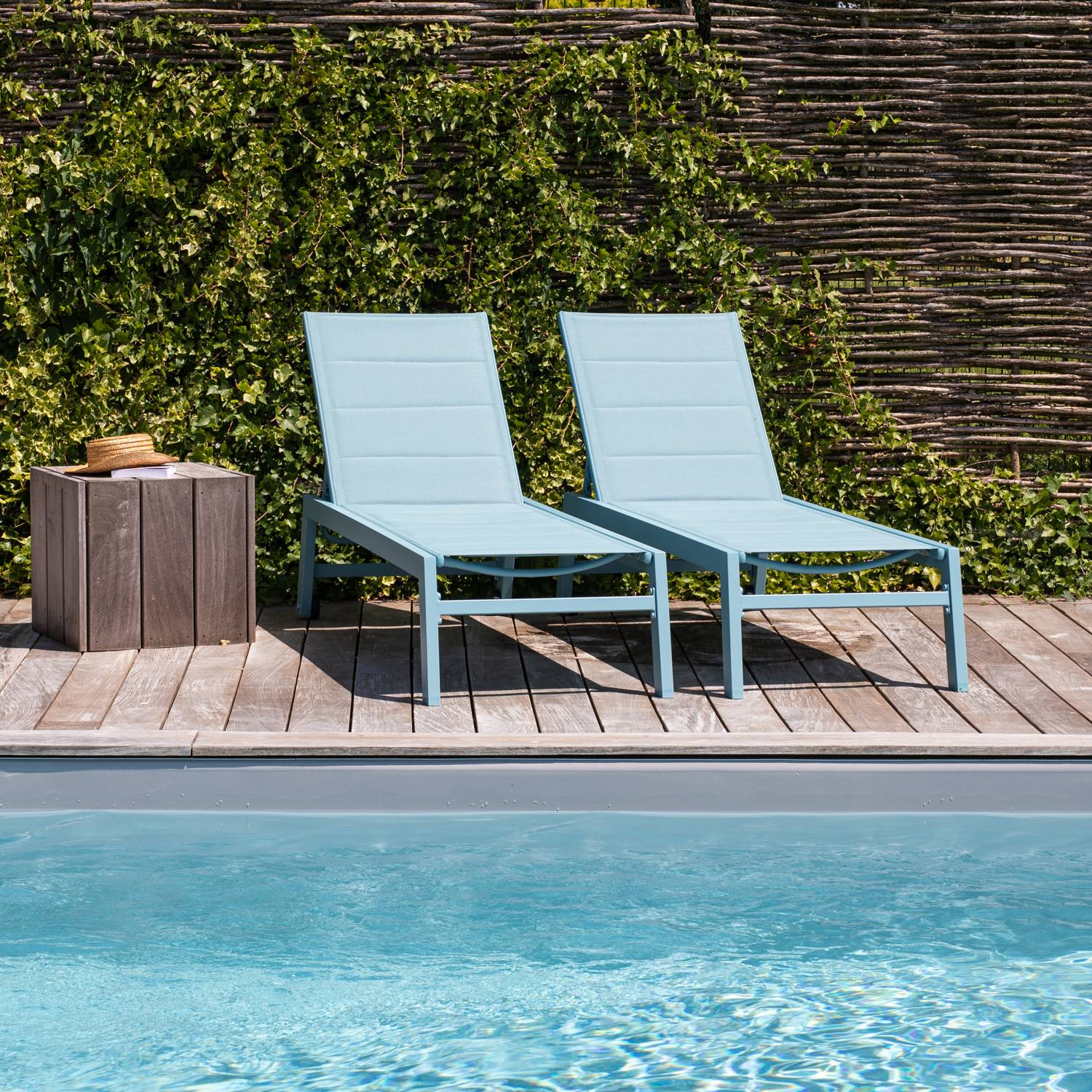 Happy Garden - Lot de 2 bains de soleil BARBADOS en textilène bleu clair - aluminium bleu clair - HAPPY GARDEN - Imagen 2