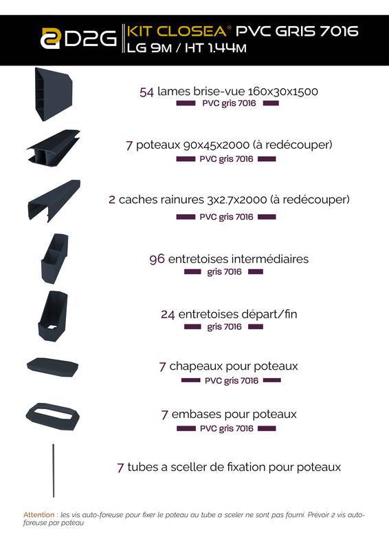 Closea - Kit cloture - Lame 16cm - PVC Gris - LG: 9m x H: 1m44 Closea - Image 4