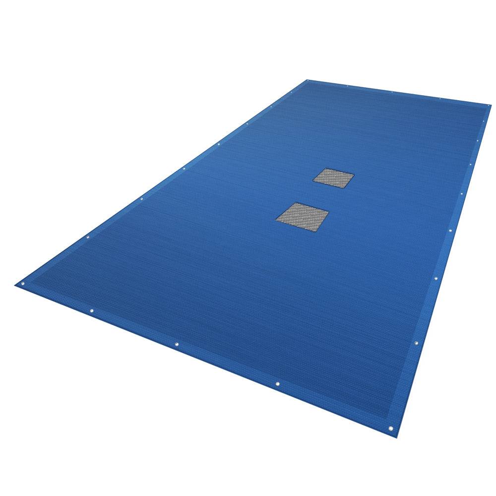 Bache piscine rectangulaire double couche en Polyethylene 160 gr/m2 avec filet ecoulement 4x8m Bleue