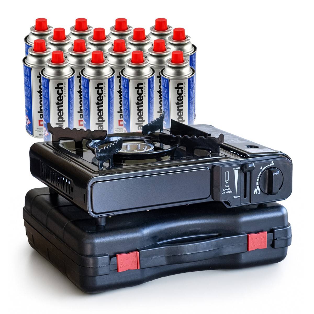 Réchaud à gaz portable 2200W + 16 cartouches de gaz Camping Cuisine Extérieure - Imagen 1