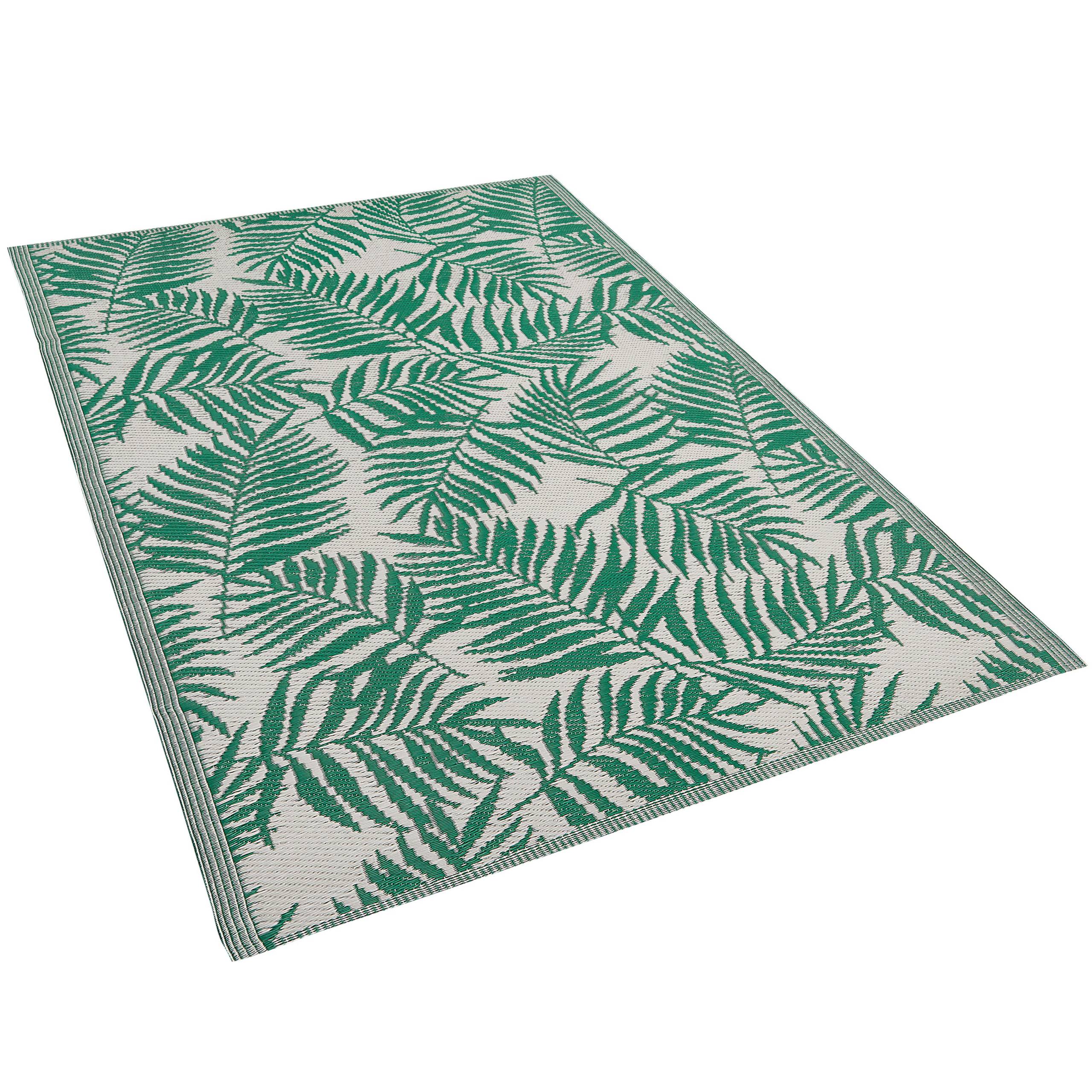 Tapis d'Extérieur Vert Emeraude et Blanc en Polypropylène 120 x 180 cm Motif Feuilles de Palmier pour Terrasse au Style Moderne - Image 3