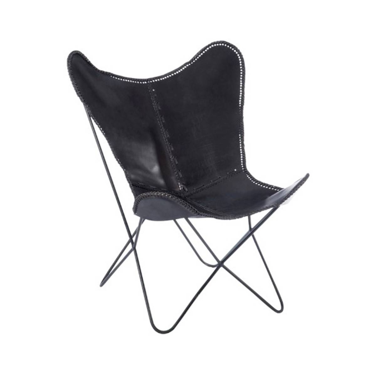 J-Line - Fauteuil Design en Cuir "Papillon" 92cm Noir - Image 1