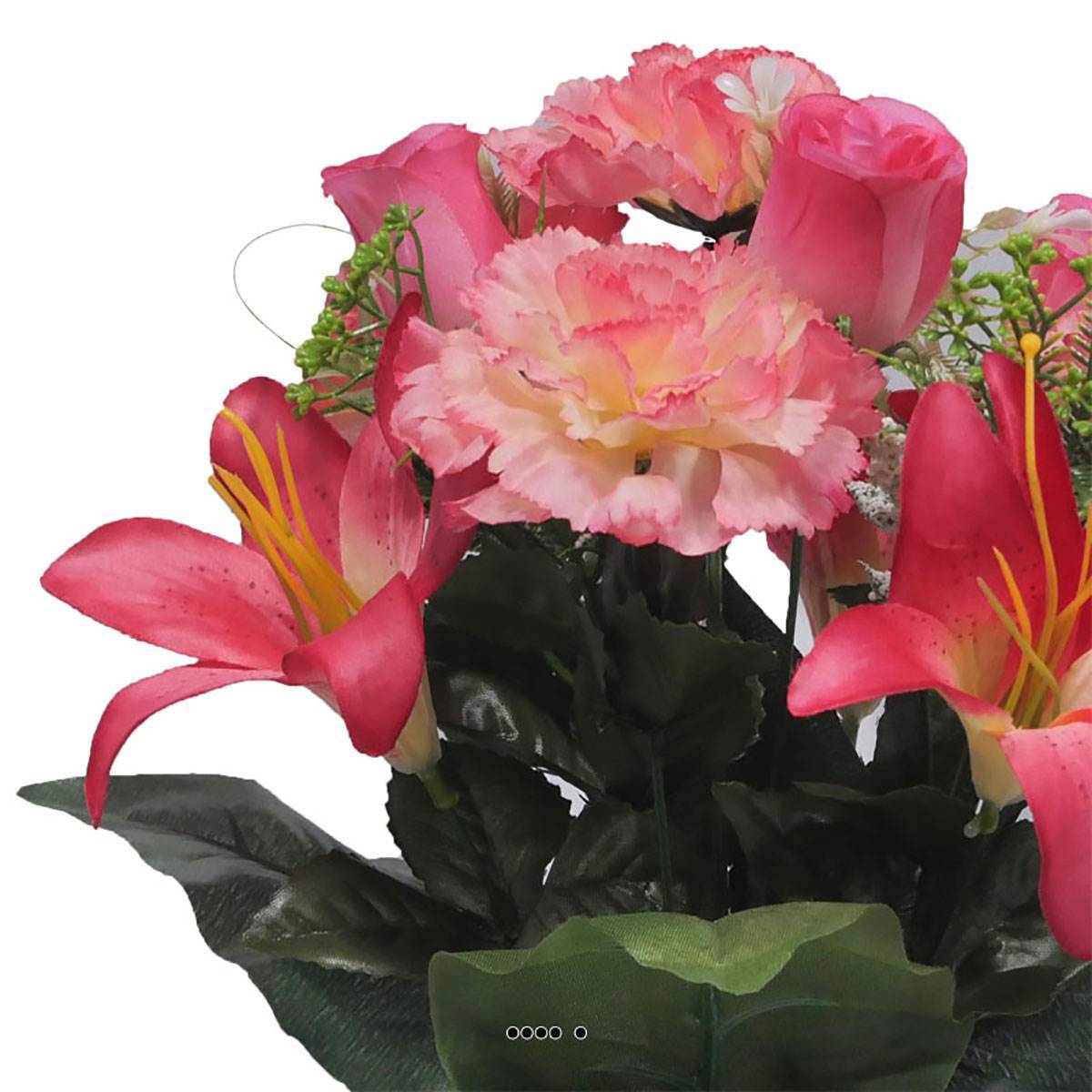 Artificielles - Pot fleurs artificielles pour le cimetière oeillets et lys Rose soutenu - couleur: Rose soutenu - Imagen 3