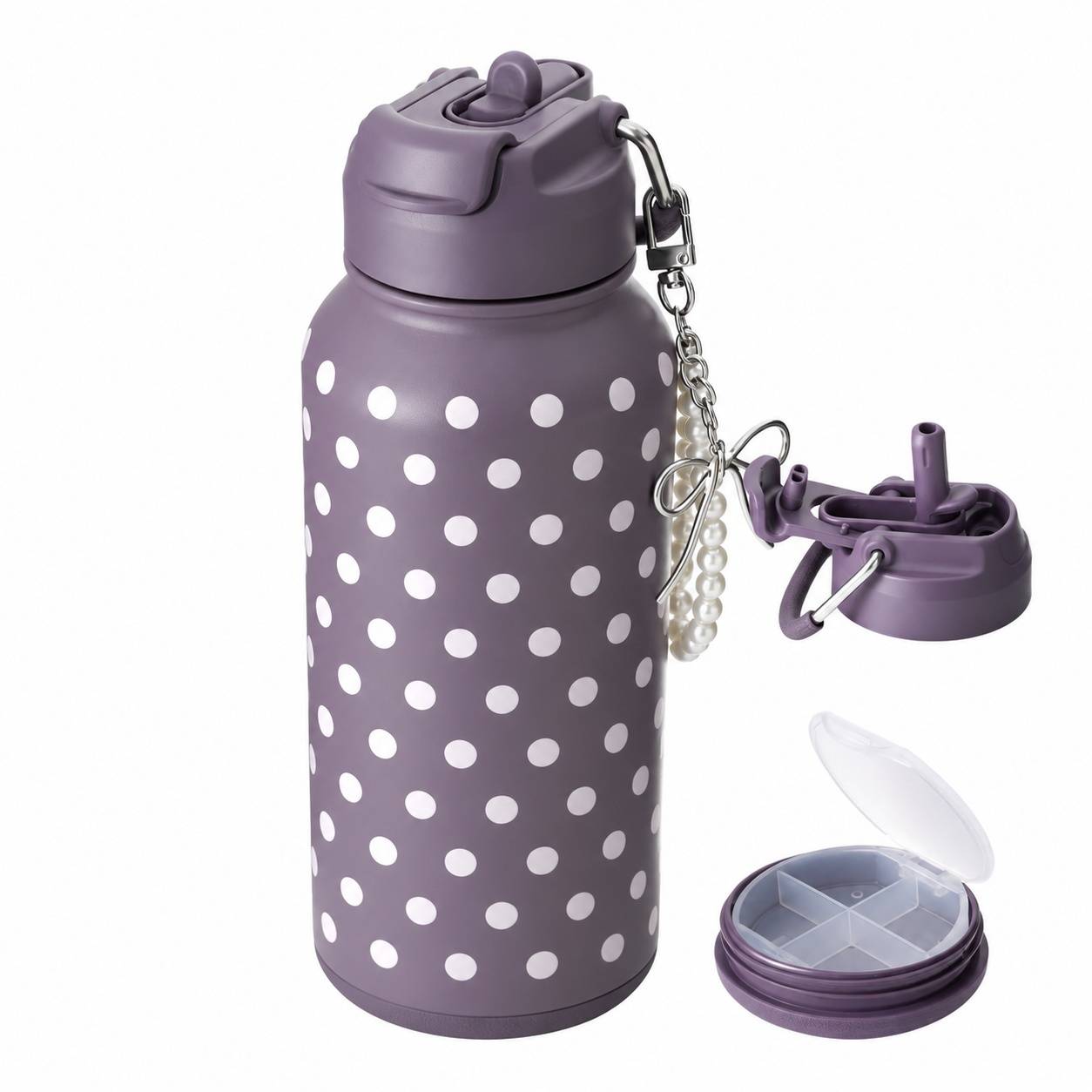 Bouteille Isotherme Acier Inoxydable 850ml avec Paille Double Usage et Boîte à Pilules pour Gym - Image 1