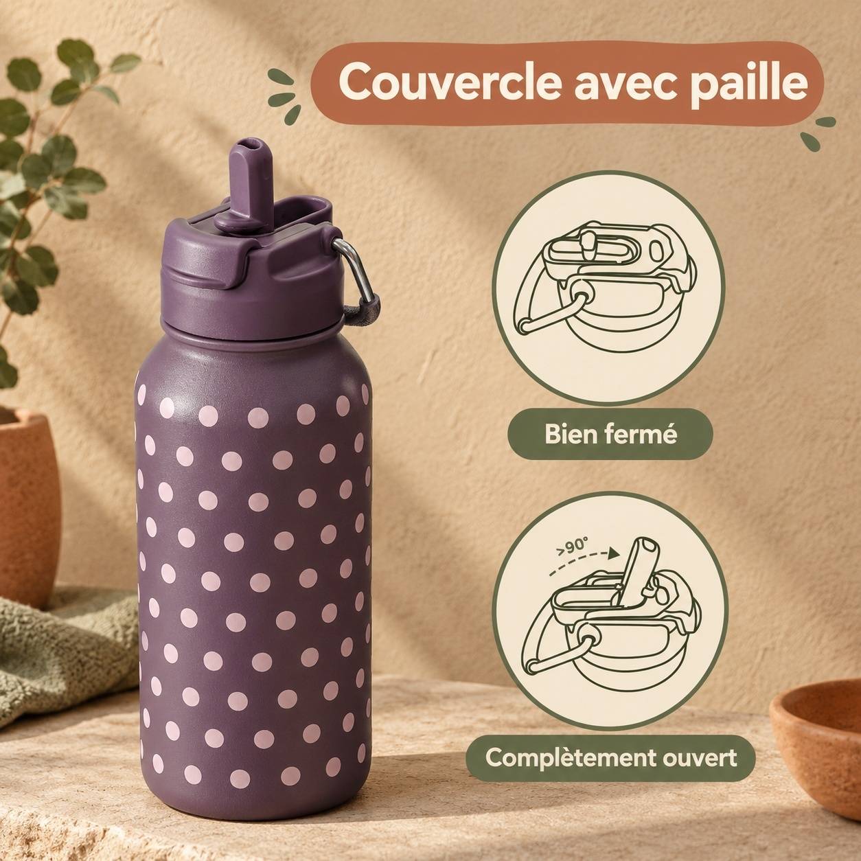 Bouteille Isotherme Acier Inoxydable 850ml avec Paille Double Usage et Boîte à Pilules pour Gym - Image 2