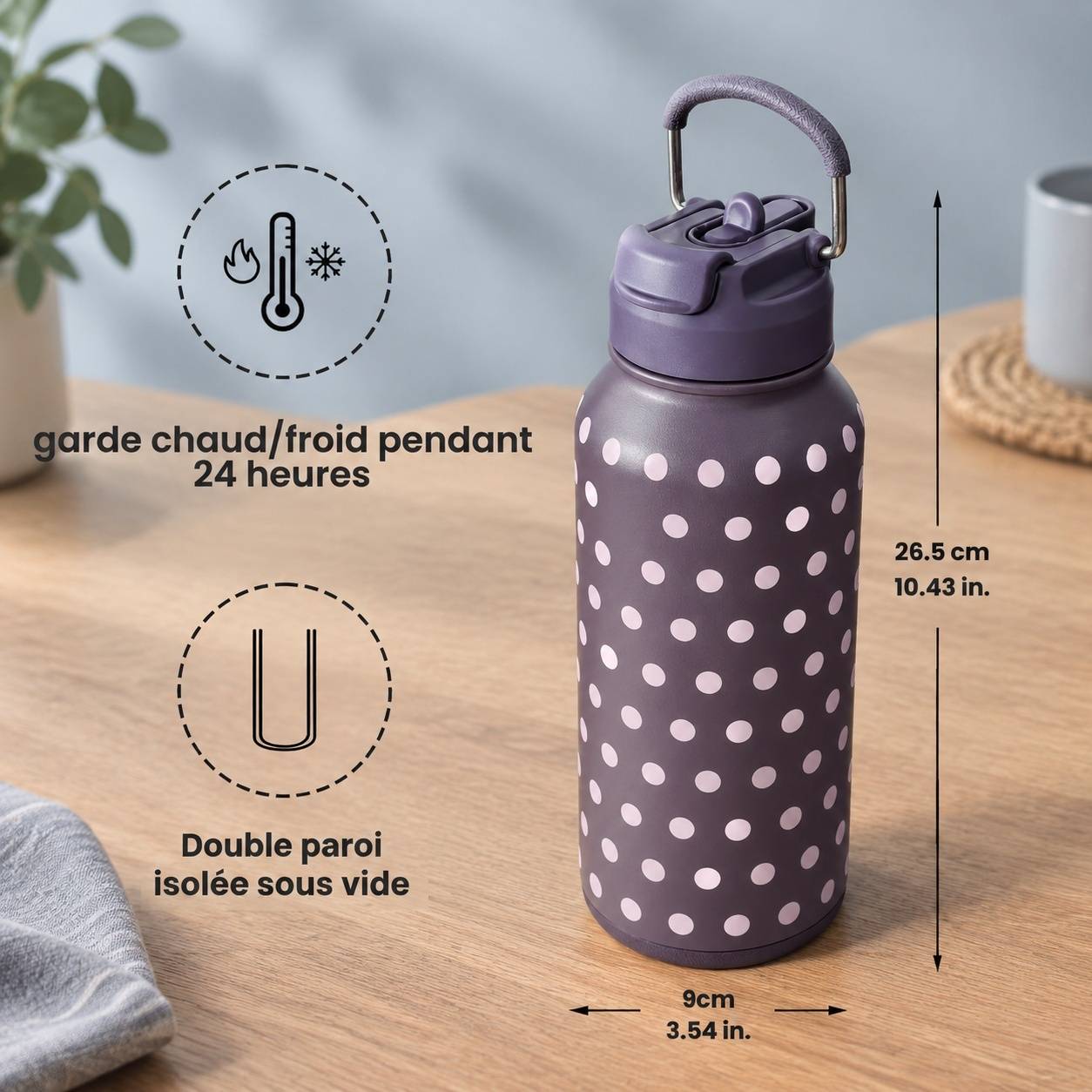 Bouteille Isotherme Acier Inoxydable 850ml avec Paille Double Usage et Boîte à Pilules pour Gym - Image 5