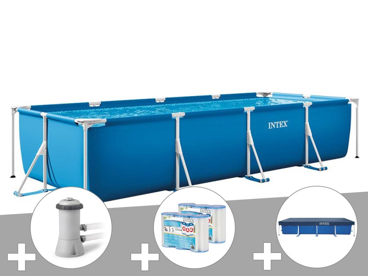 Kit piscine tubulaire rectangulaire Intex 4,50 x 2,20 x 0,84 m + Filtration à cartouche + 6 cartouches de filtration + Bâche de protection - Imagen 1