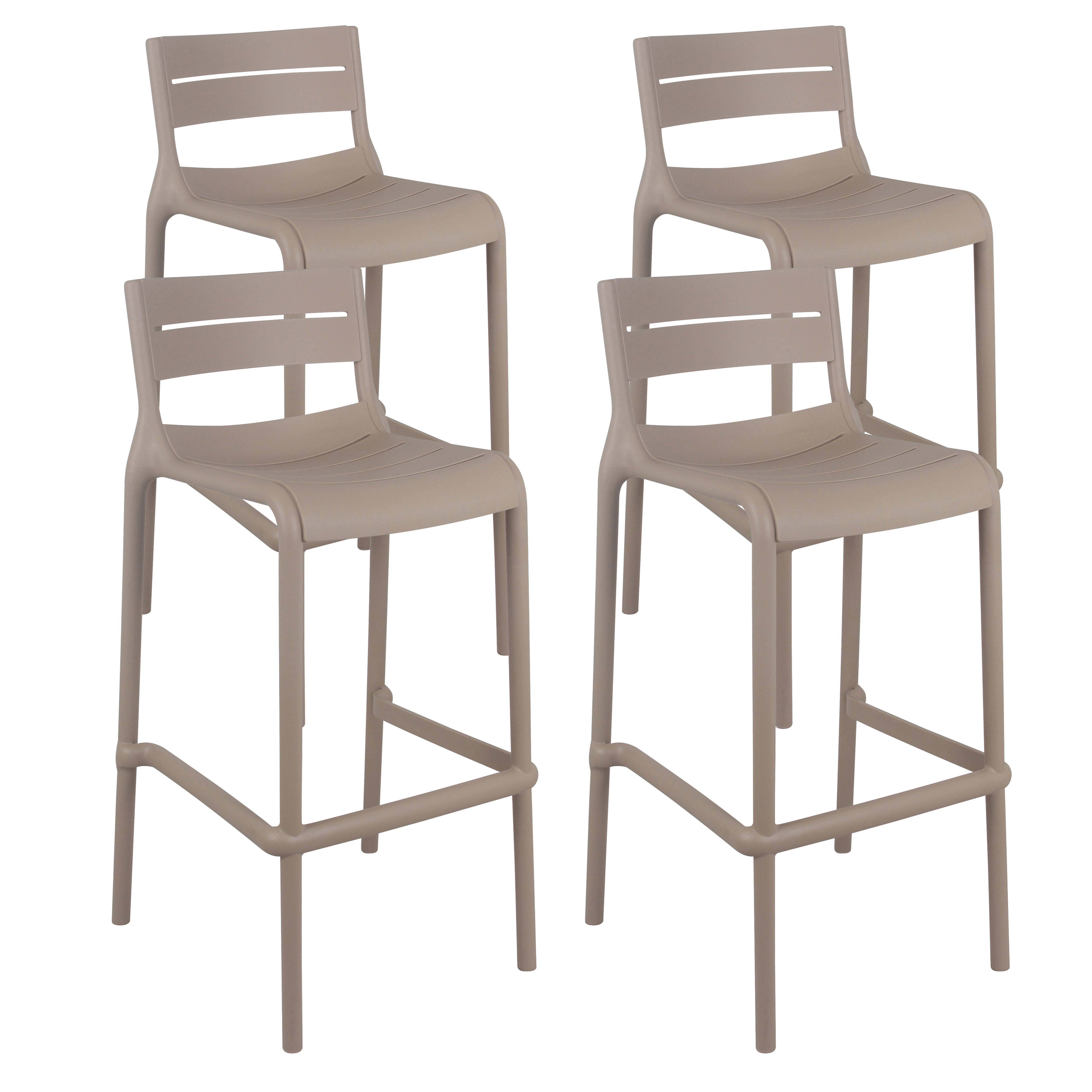 Oviala - Lot de 4 chaises hautes de terrasse en plastique beige - Oviala - Imagen 1