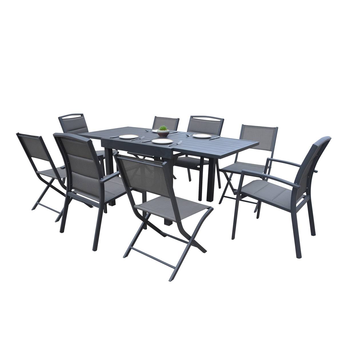 Wilsa Garden - Table Modulo 4/8 personnes structure et plateau en aluminium gris anthracite - Imagen 3