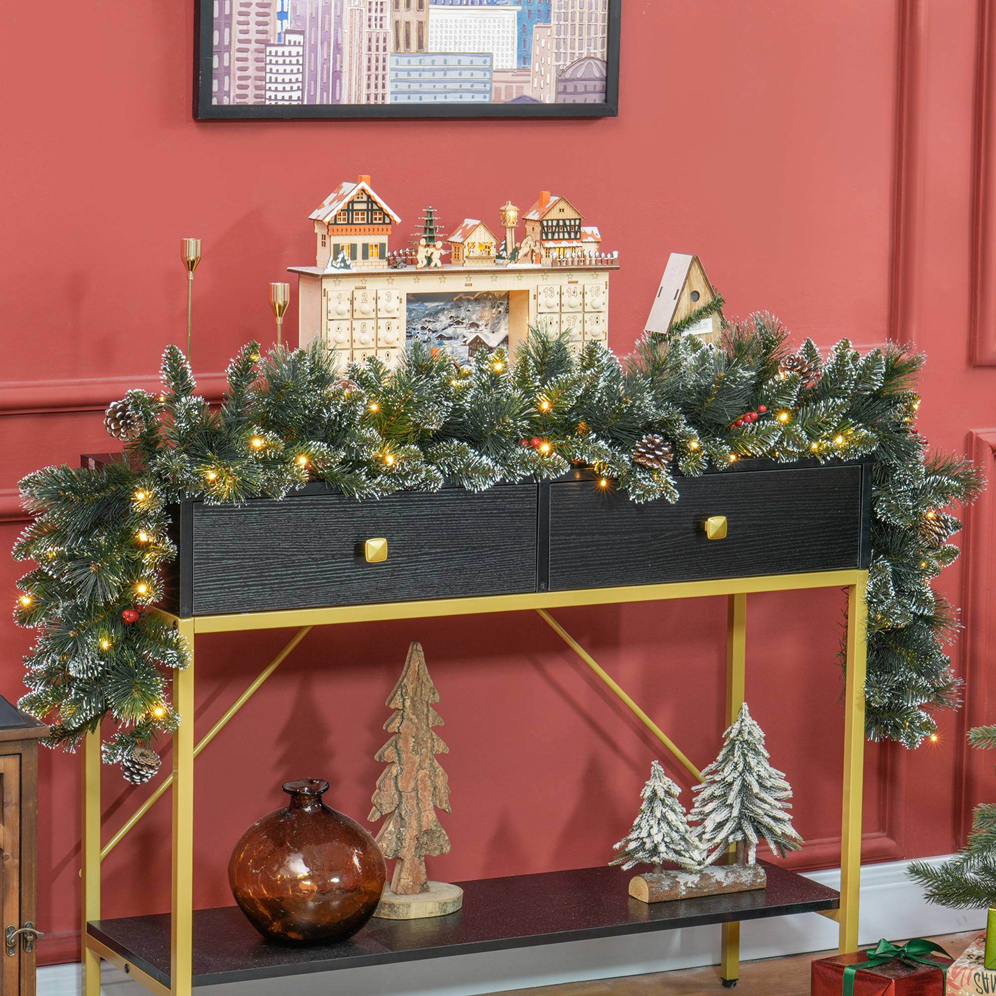 Guirlande de Noël artificielle de 1,8 m avec lumières, décoration florale, verte - Image 4