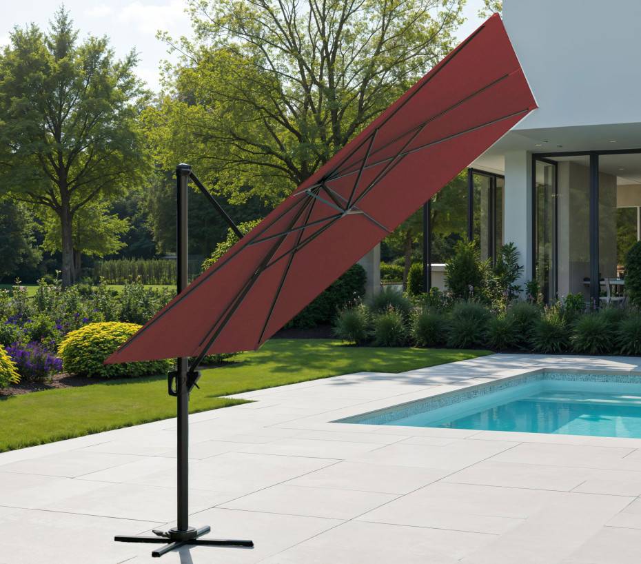 Ozalide - Parasol déporté 3x3m  bordeaux  SUNKING