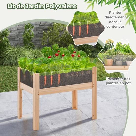 Helloshop26 - Jardinière surélevée en bois trous de drainage panneaux acryliques transparent légumes herbes fleurs capacité de 130 litres naturel - Imagen 3