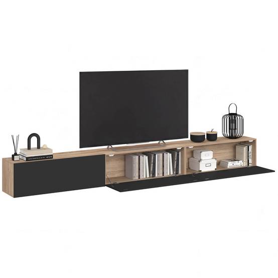 Meuble TV 270 cm suspendu ELIO 3 portes bois et noir - Image 4