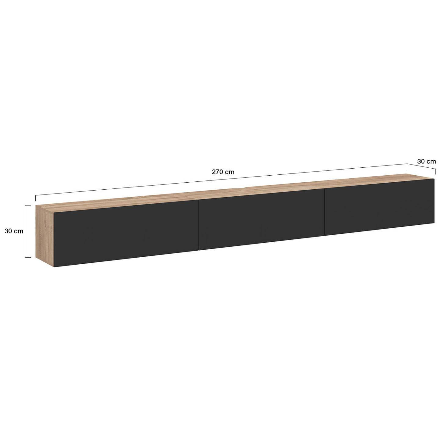 Meuble TV 270 cm suspendu ELIO 3 portes bois et noir - Image 5
