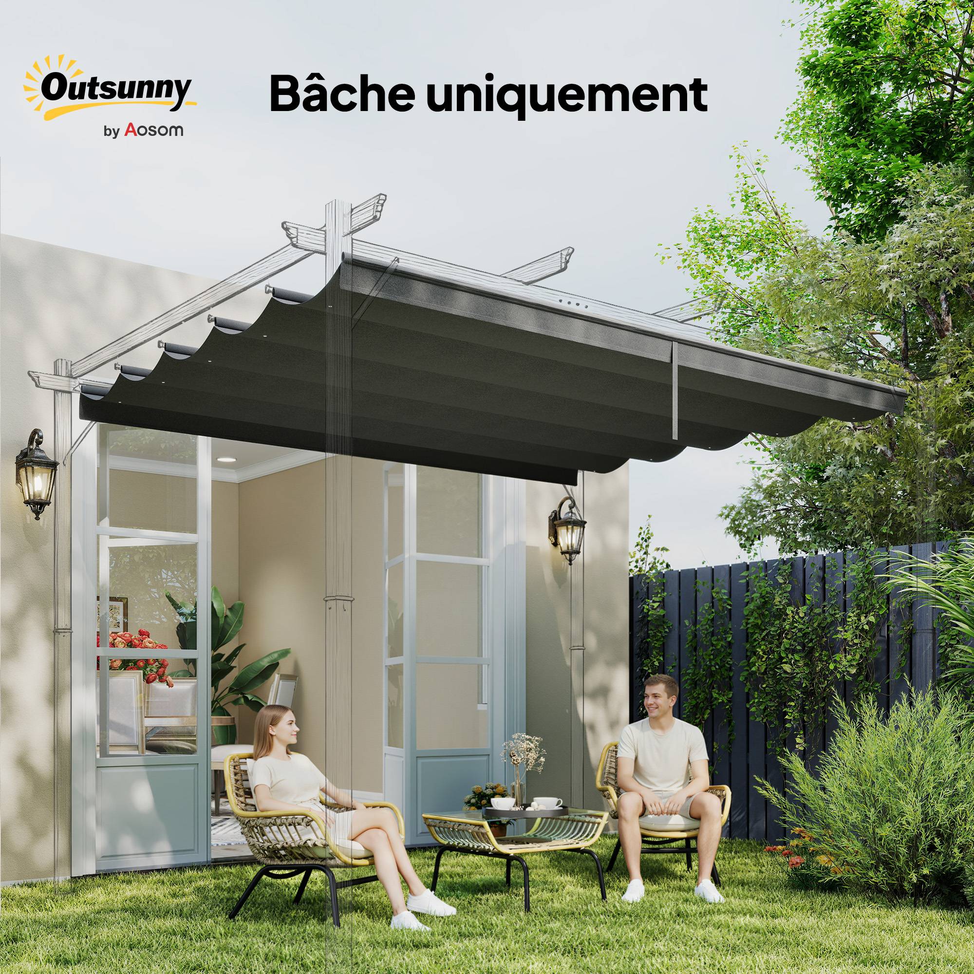 Outsunny - Toile de toit 4x3m pour pergola tonnelle rétractable gris foncé - Outsunny - Image 8