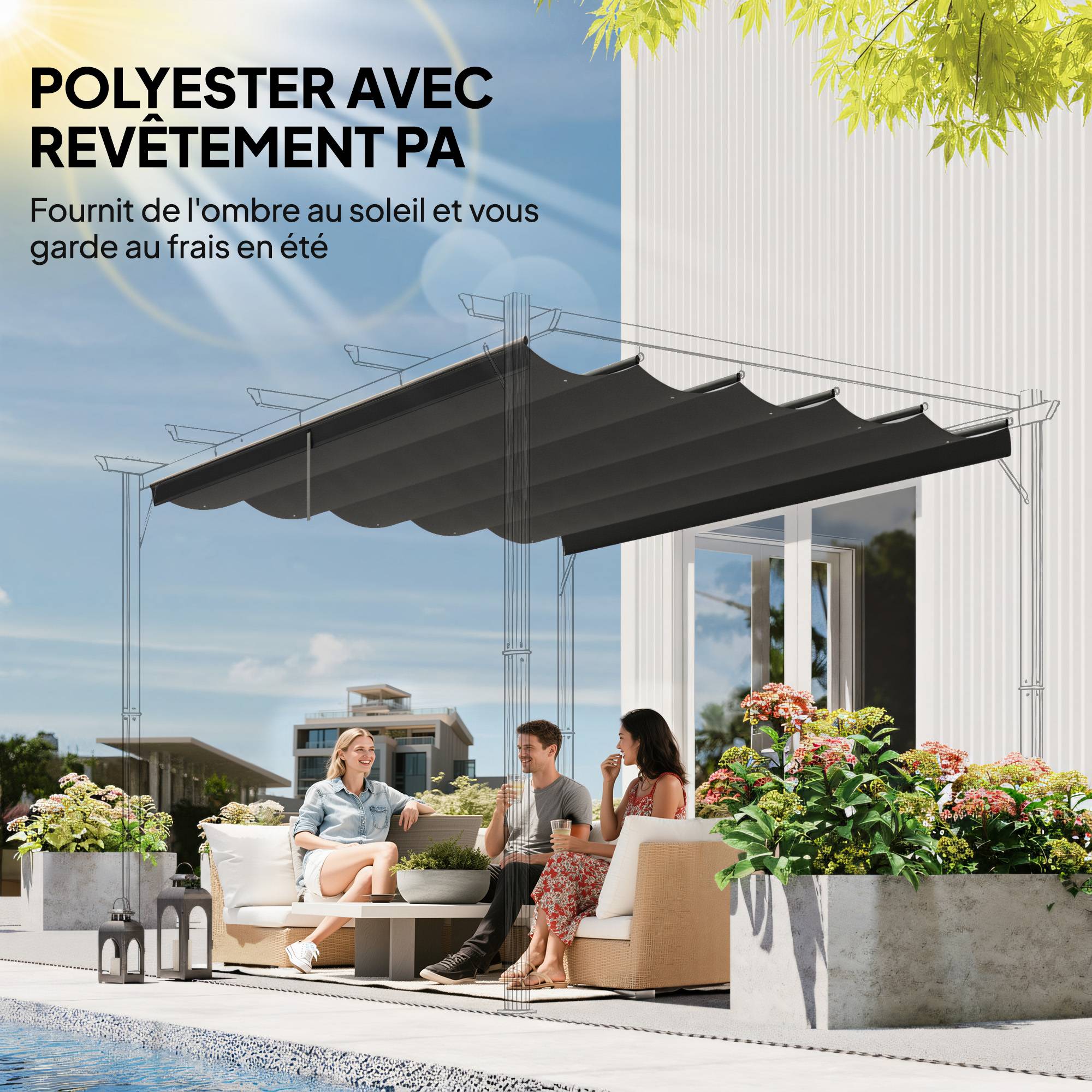 Outsunny - Toile de toit 4x3m pour pergola tonnelle rétractable gris foncé - Outsunny - Image 5