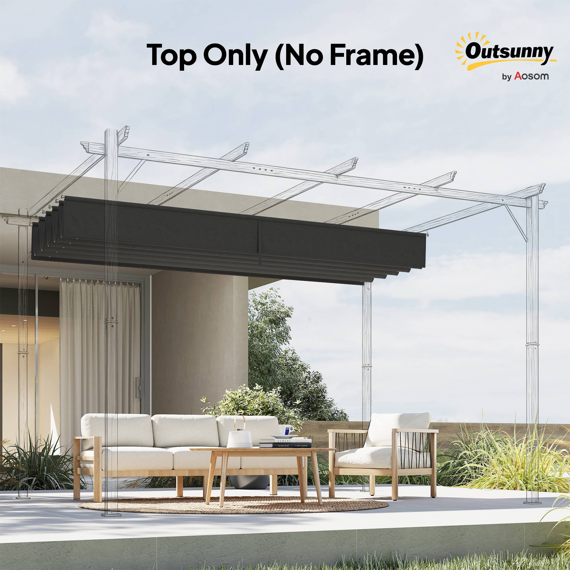 Outsunny - Toile de toit 4x3m pour pergola tonnelle rétractable gris foncé - Outsunny - Image 9