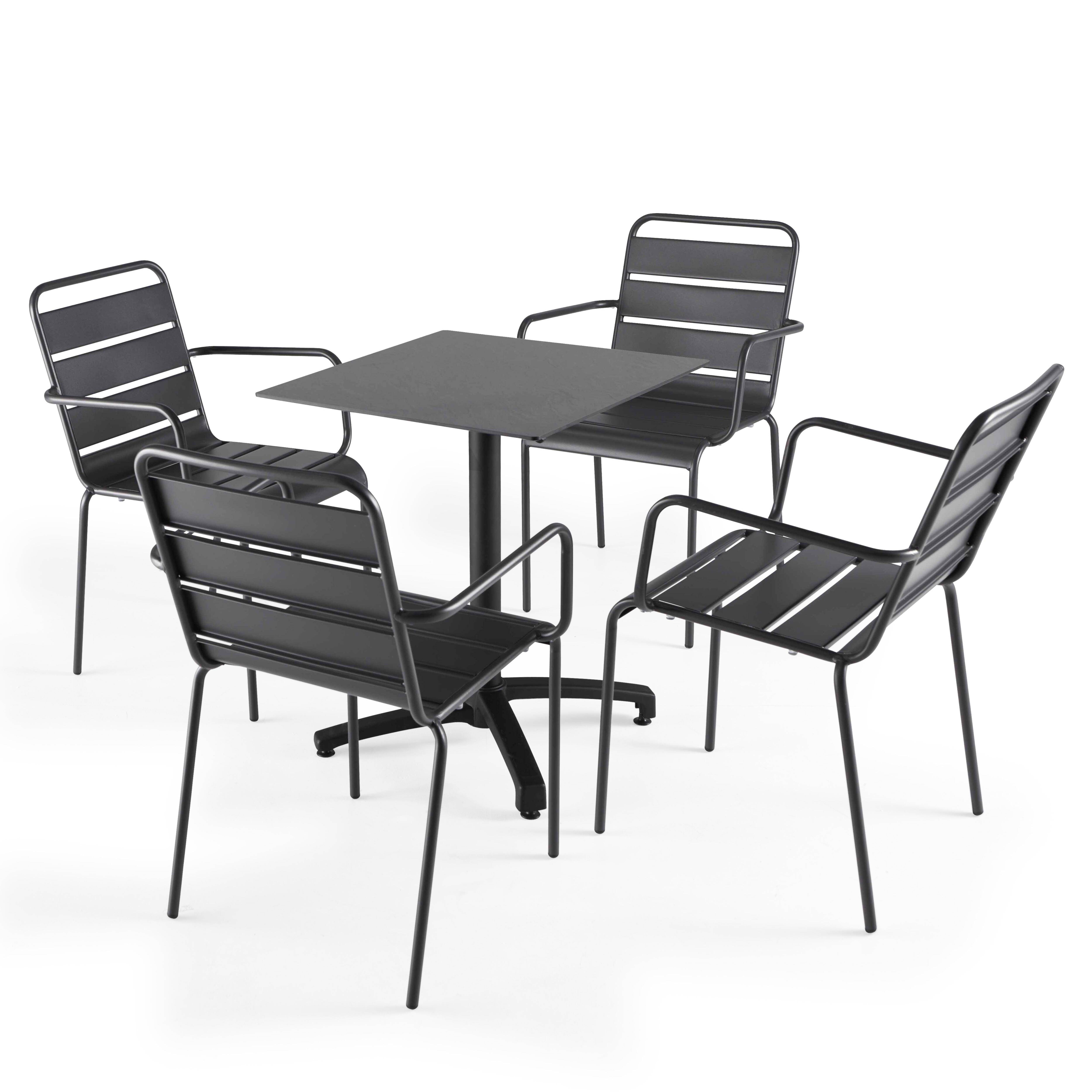 Oviala - Ensemble table de terrasse stratifié ardoise gris et 4 fauteuils gris - Oviala - Imagen 1