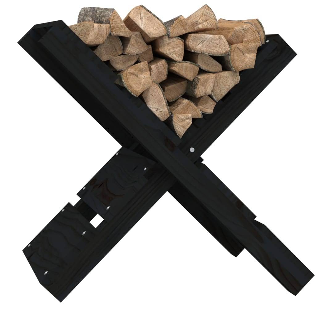 Porte-bûches moderne en bois de pin massif Stockage à bois pour intérieur 47x39,5x48 cm Noir - ComfortXL Outdoor Living - Image 4