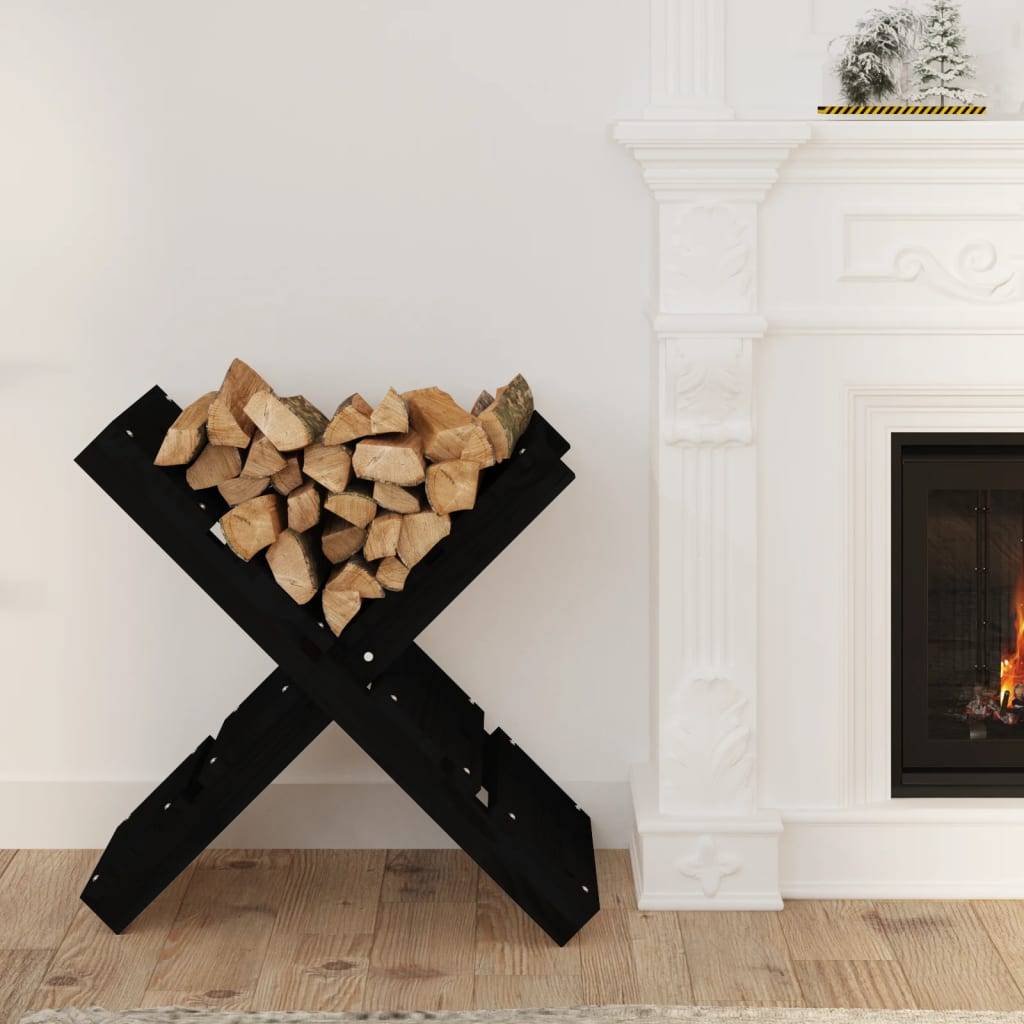 Porte-bûches moderne en bois de pin massif Stockage à bois pour intérieur 47x39,5x48 cm Noir - ComfortXL Outdoor Living - Image 1