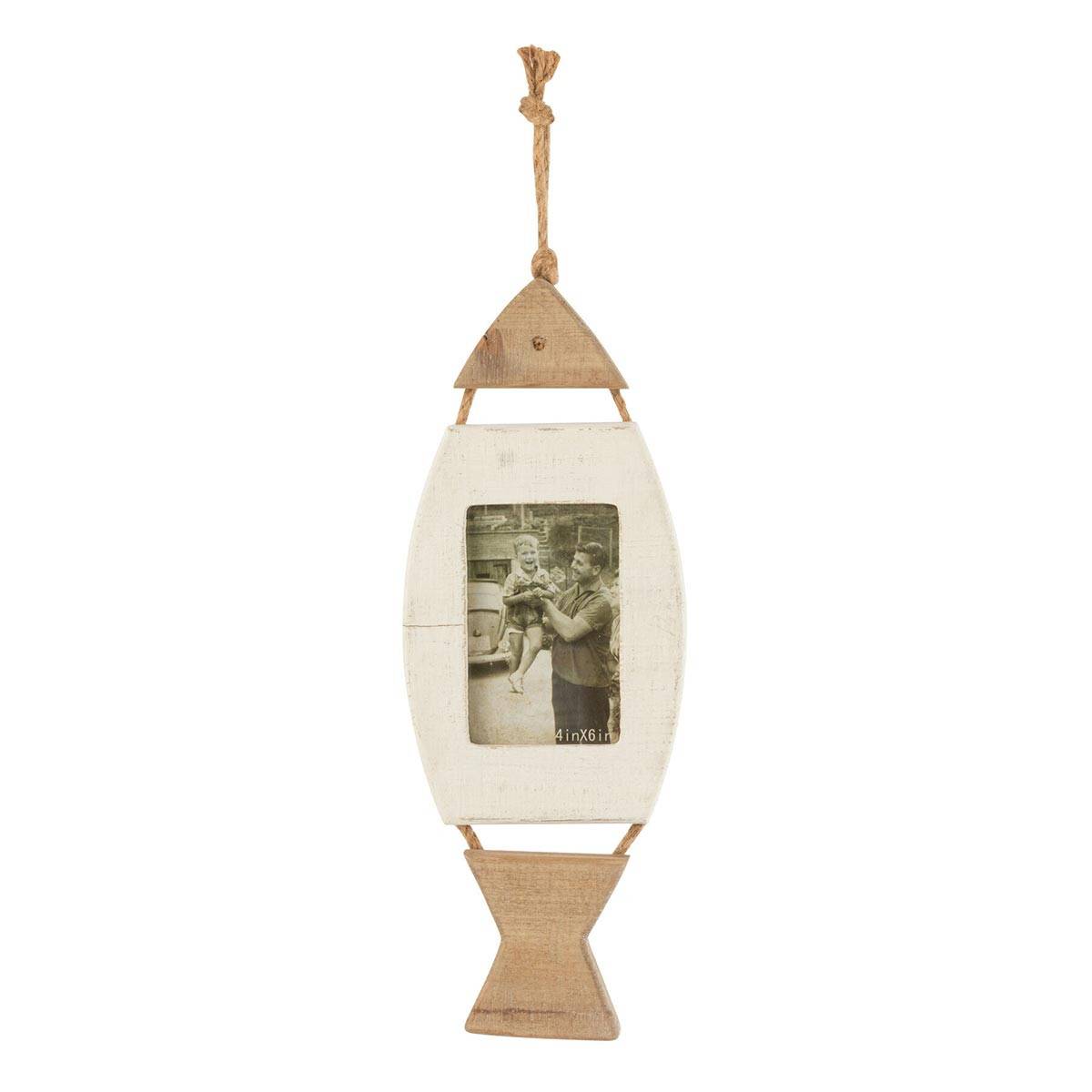Cadre Suspendu 1 Photo "Poisson" 10x15cm Blanc & Beige