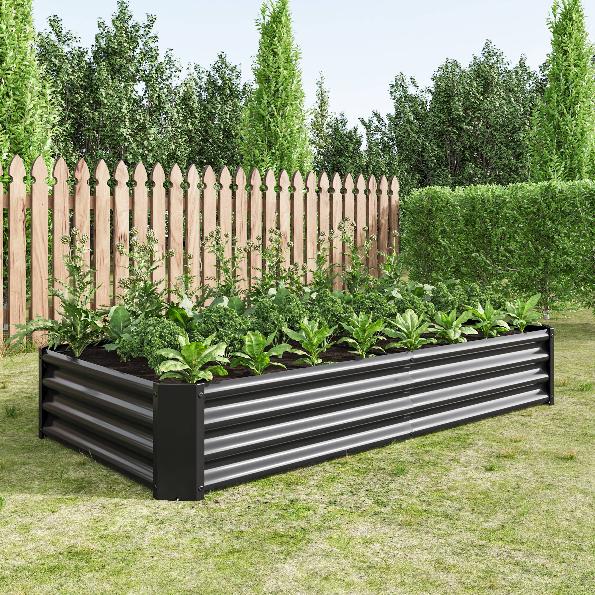 ComfortXL - Carré Potager Métal Acier Galvanisé Jardin Légumes Fleurs 180x90cm Noir - ComfortXL Outdoor Living