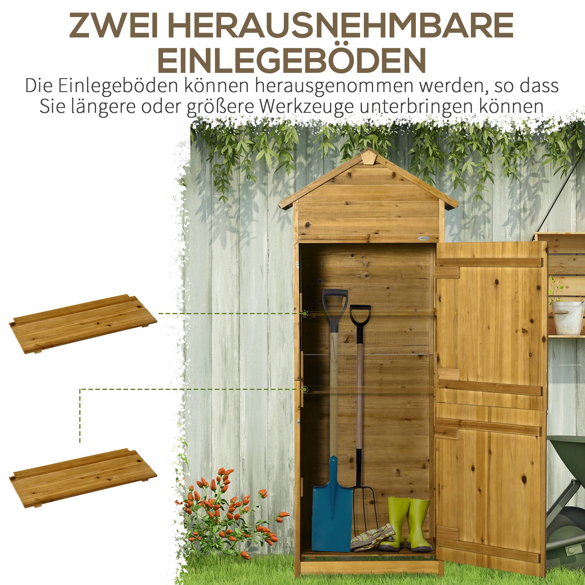 Armoire outils, abri jardin, 2 étagères, 2 portes, résistant, bois naturel, 79x49x190 cm - Image 7