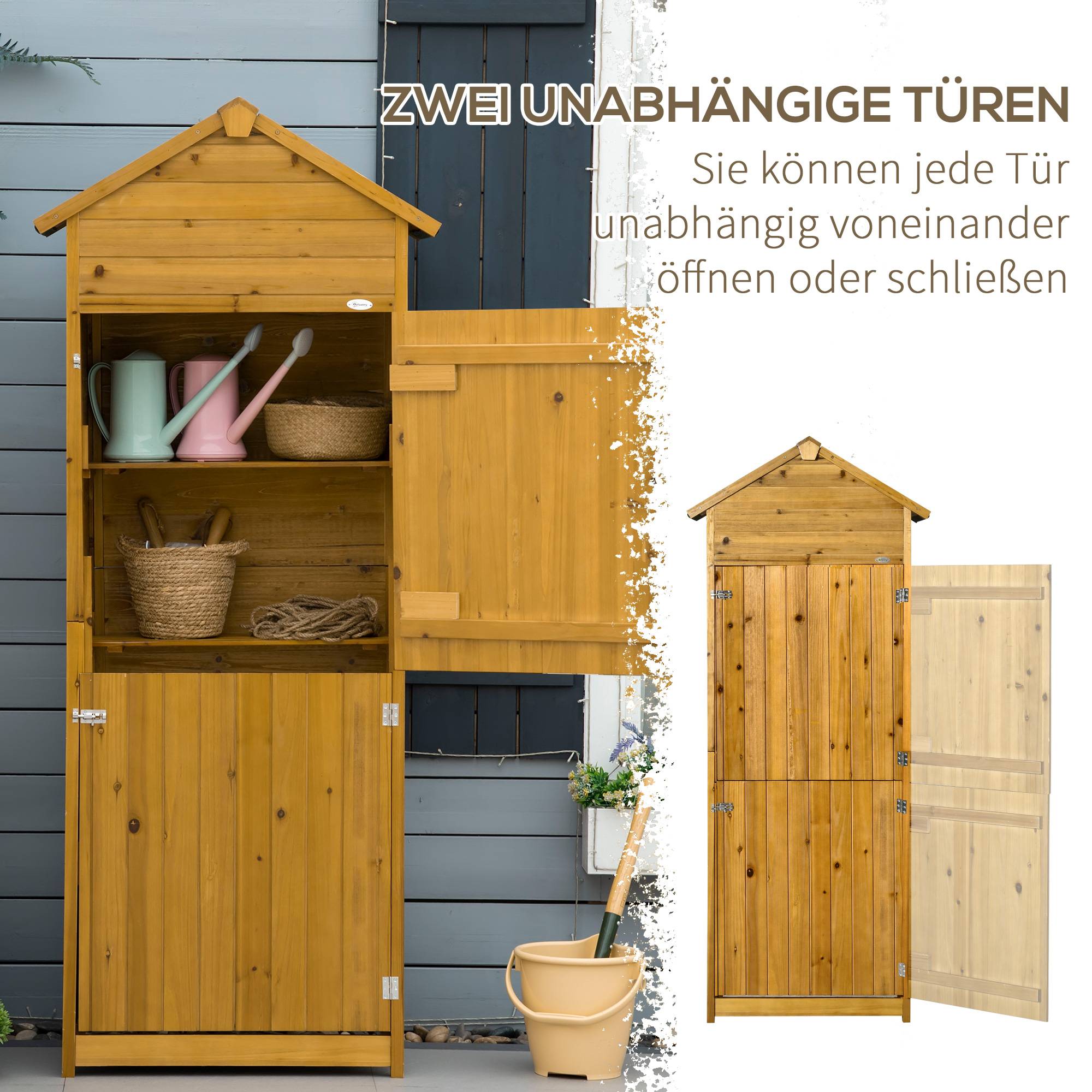 Armoire outils, abri jardin, 2 étagères, 2 portes, résistant, bois naturel, 79x49x190 cm - Image 8