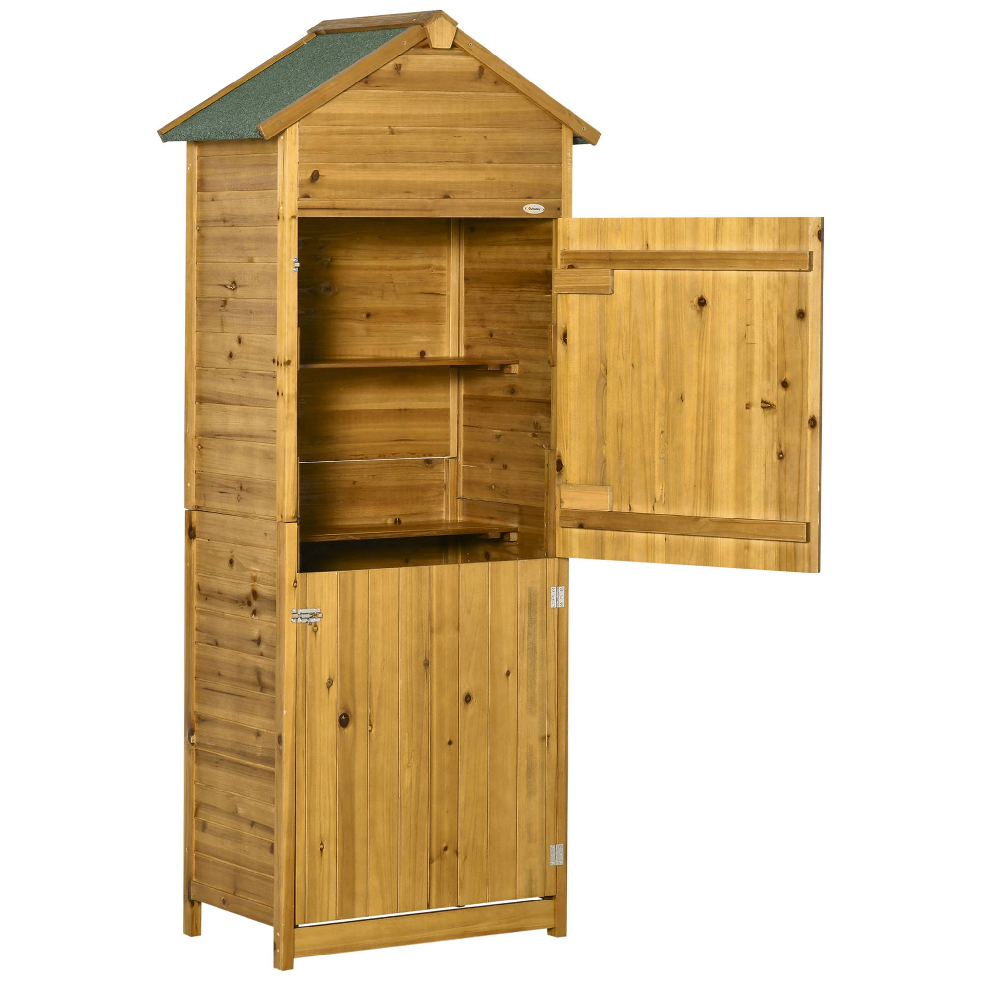 Armoire outils, abri jardin, 2 étagères, 2 portes, résistant, bois naturel, 79x49x190 cm - Image 2