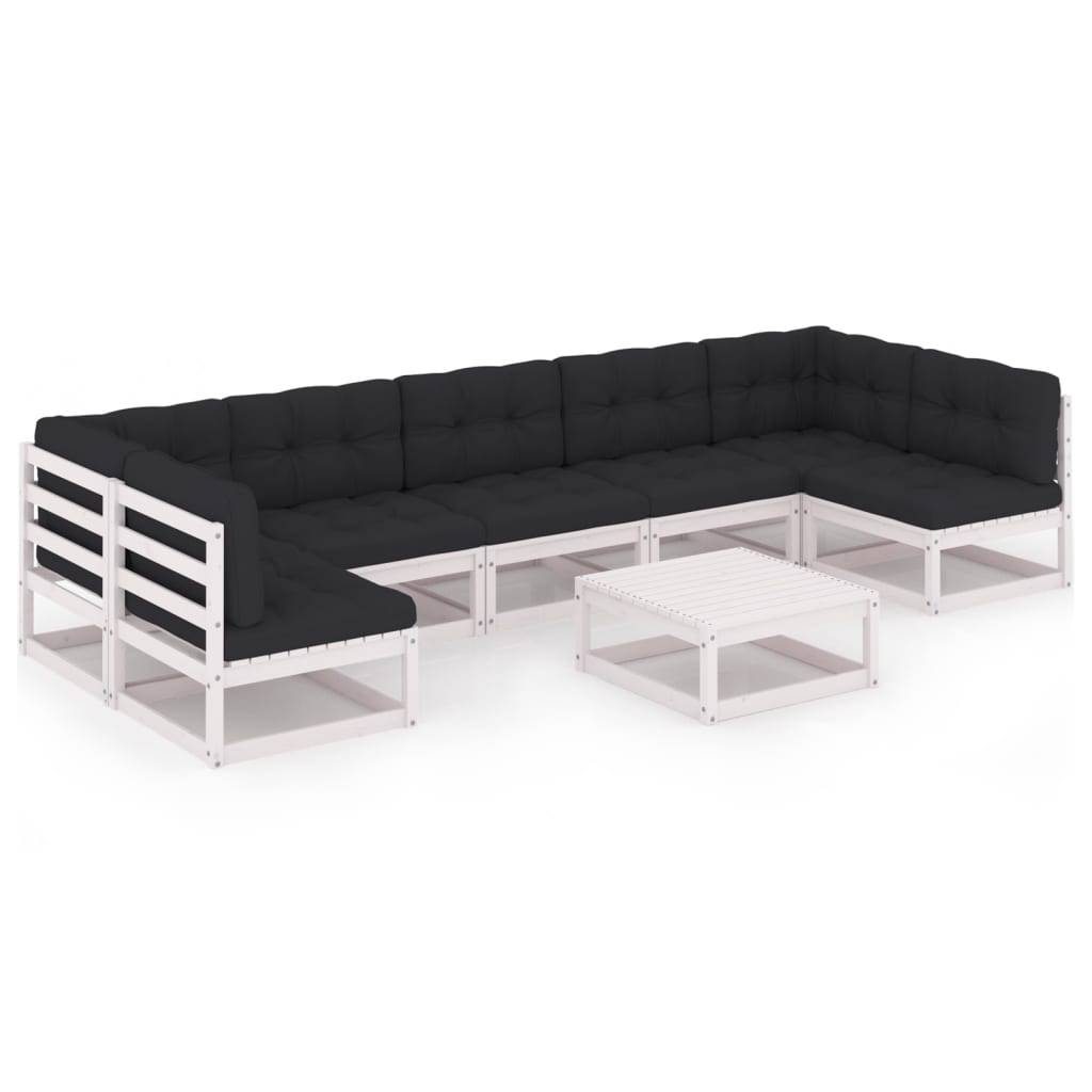 Helloshop26 - Salon de jardin meuble d'extérieur ensemble de mobilier 8 pièces avec coussins blanc bois de pin massif - Imagen 1