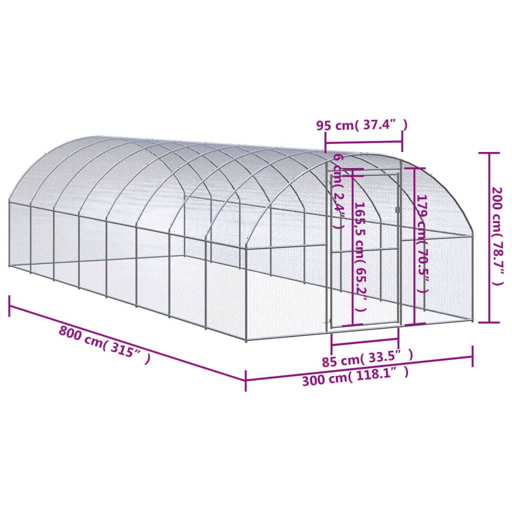 Poulailler extérieur Acier galvanisé Enclos grillagé pour jardin 3x8x2 m – ComfortXL Outdoor Living - Image 7
