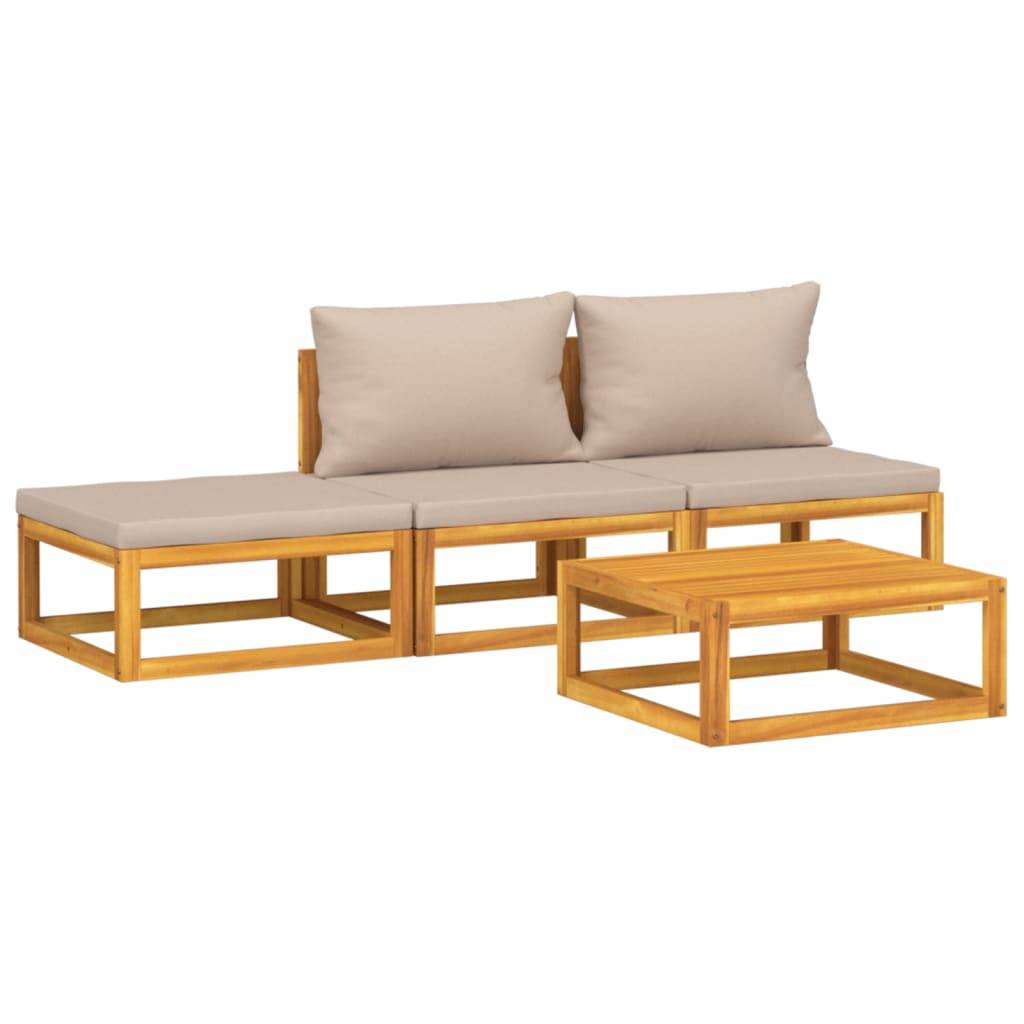 Helloshop26 - Salon de jardin meuble d'extérieur ensemble de mobilier 4 pièces avec coussins taupe bois massif - Imagen 1