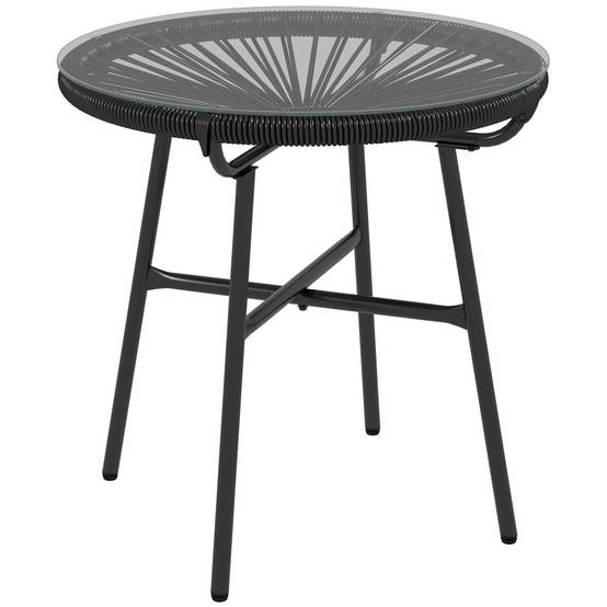 Table basse de jardin résine tressée et verre trempé noir 50 x 50 x 50 cm - PANGIVO - Image 1