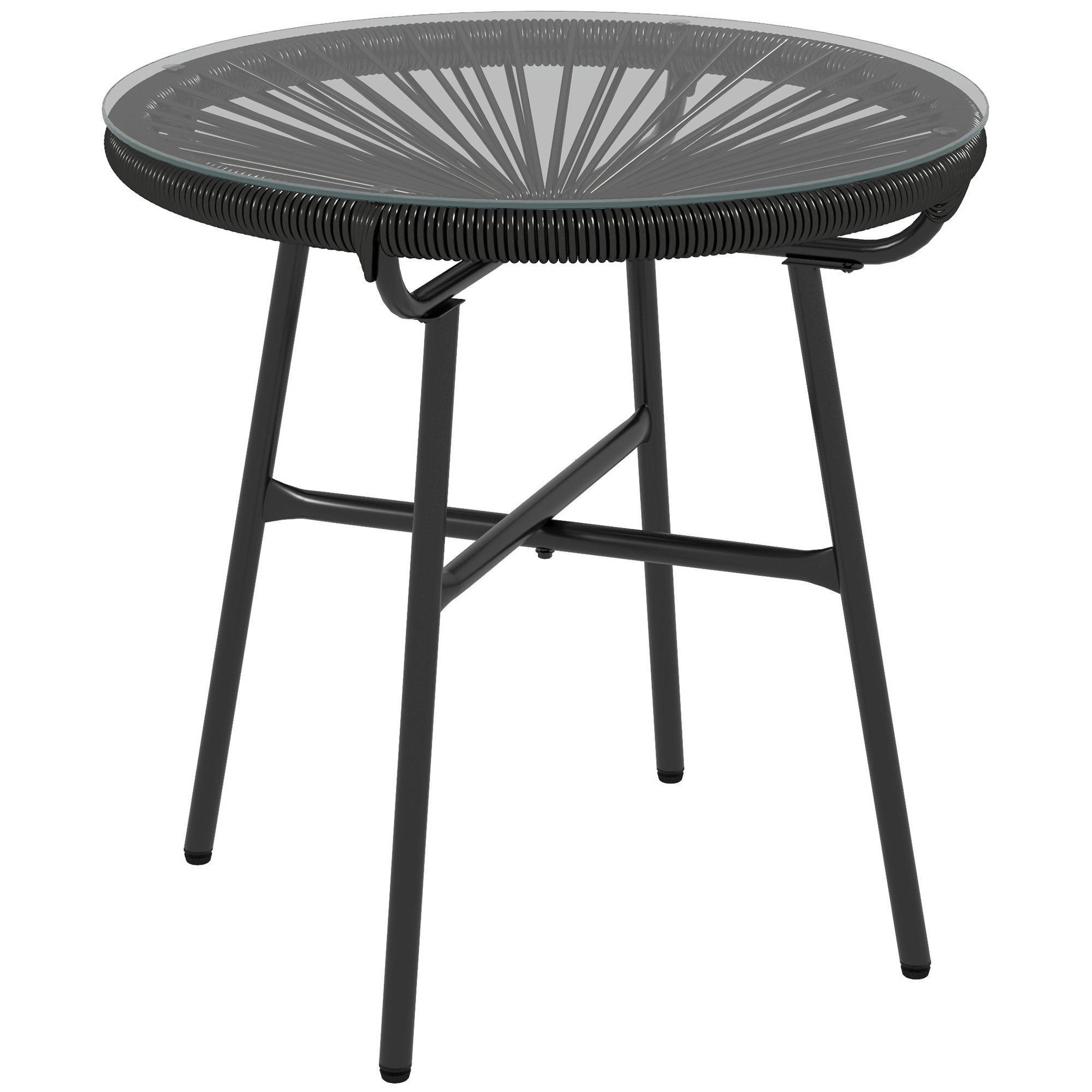 Table basse de jardin résine tressée et verre trempé noir 50 x 50 x 50 cm - PANGIVO - Image 1
