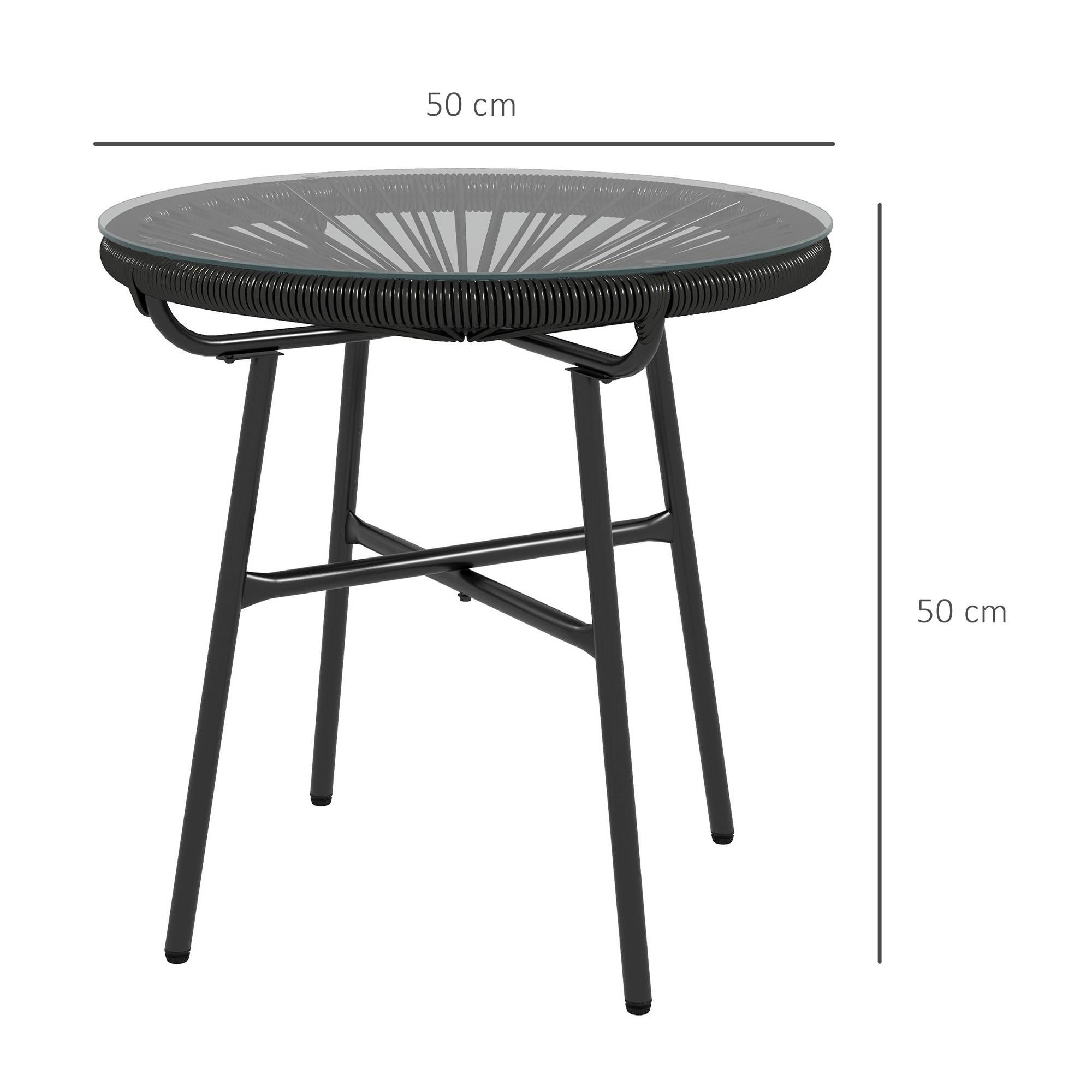 Table basse de jardin résine tressée et verre trempé noir 50 x 50 x 50 cm - PANGIVO - Image 5