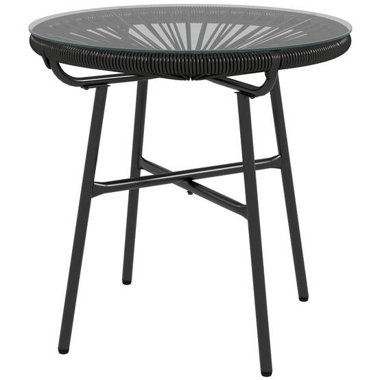 Table basse de jardin résine tressée et verre trempé noir 50 x 50 x 50 cm - PANGIVO - Image 2
