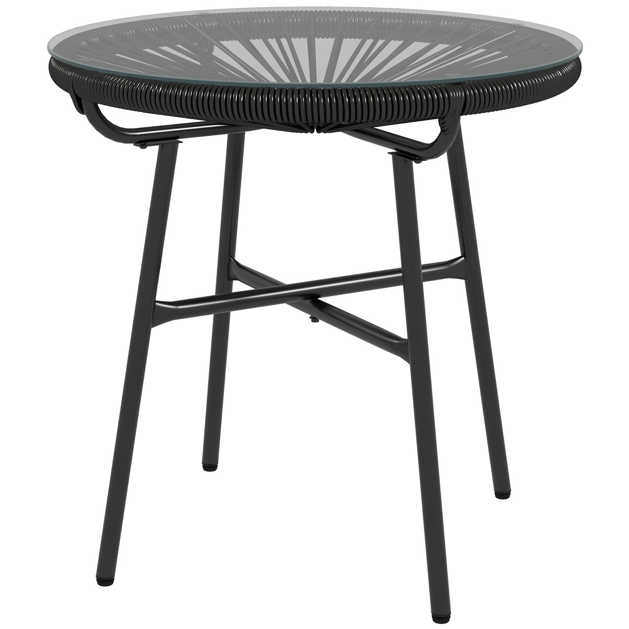 Table basse de jardin résine tressée et verre trempé noir 50 x 50 x 50 cm - PANGIVO - Image 2