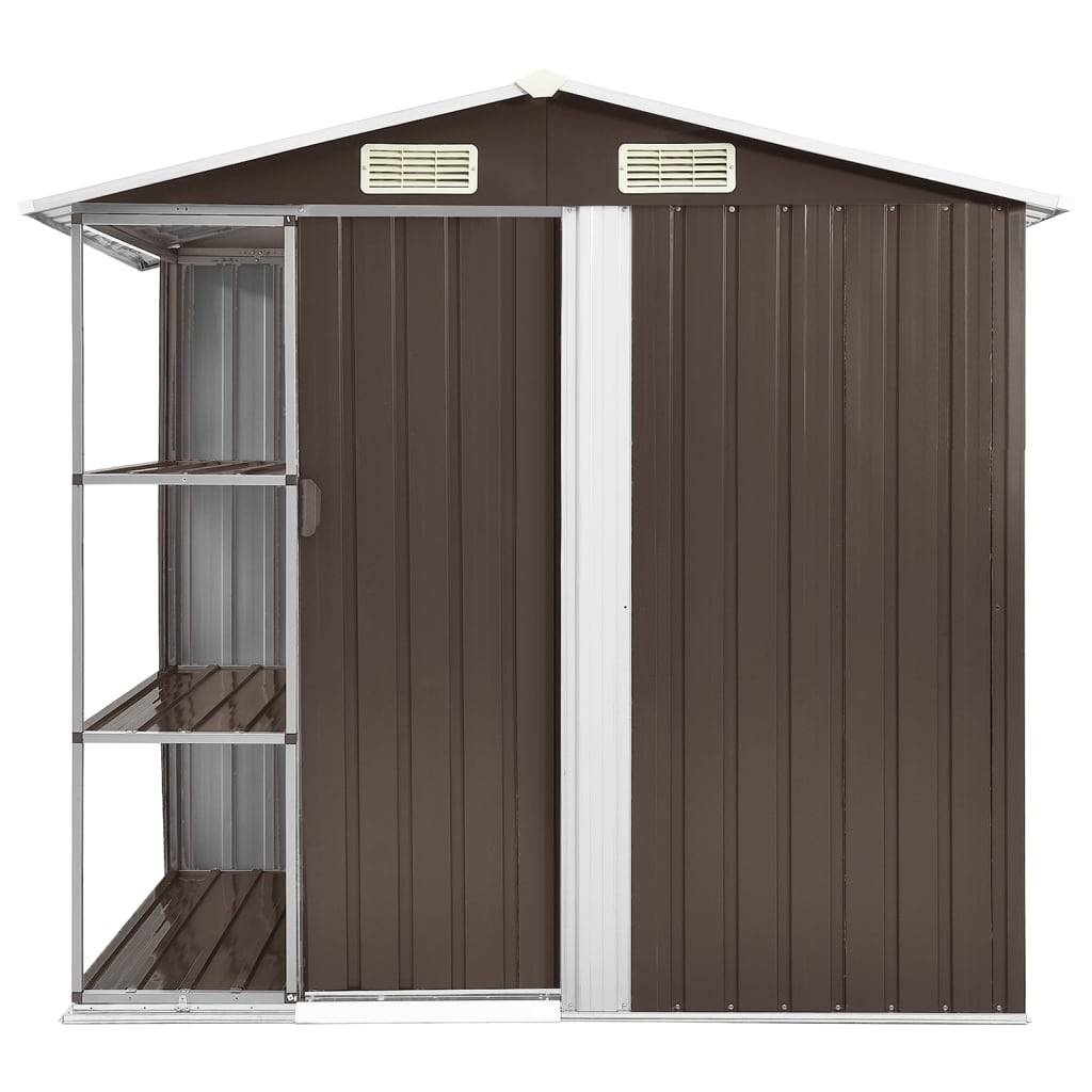 Abri de jardin cabane cabanon maison de stockage remise extérieur hangar outils robuste avec étagère 205 x 130 x 183 cm Fer marron - Image 2