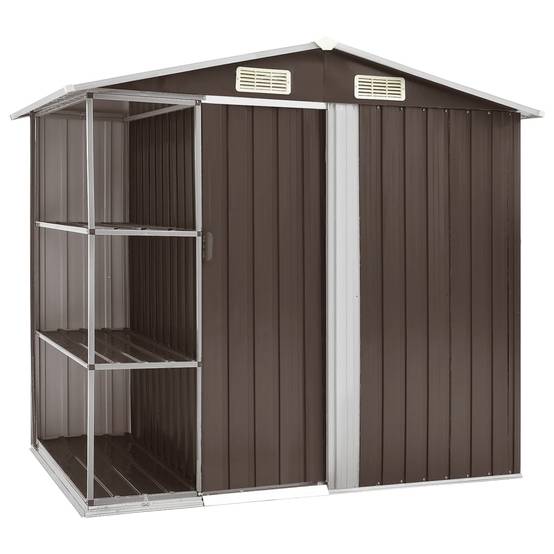 Abri de jardin cabane cabanon maison de stockage remise extérieur hangar outils robuste avec étagère 205 x 130 x 183 cm Fer marron - Image 1