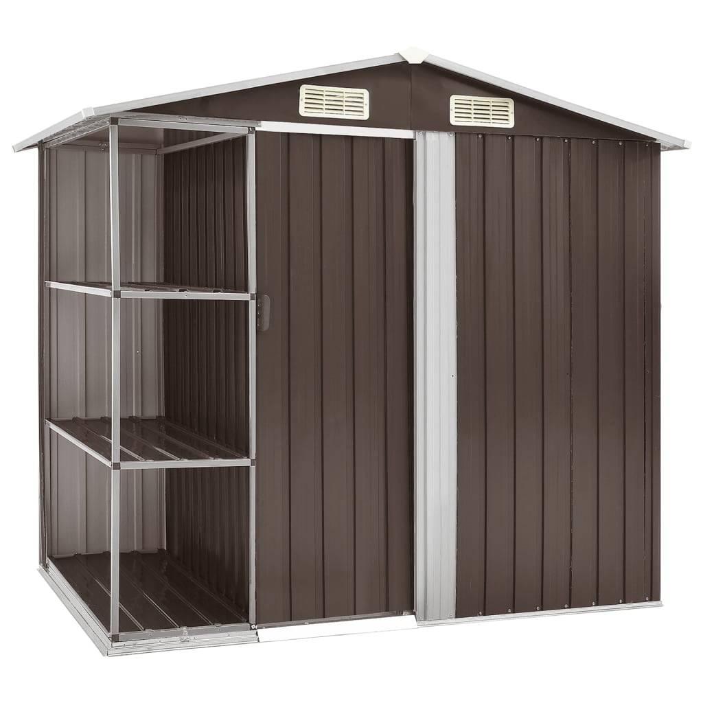 Abri de jardin cabane cabanon maison de stockage remise extérieur hangar outils robuste avec étagère 205 x 130 x 183 cm Fer marron - Image 1